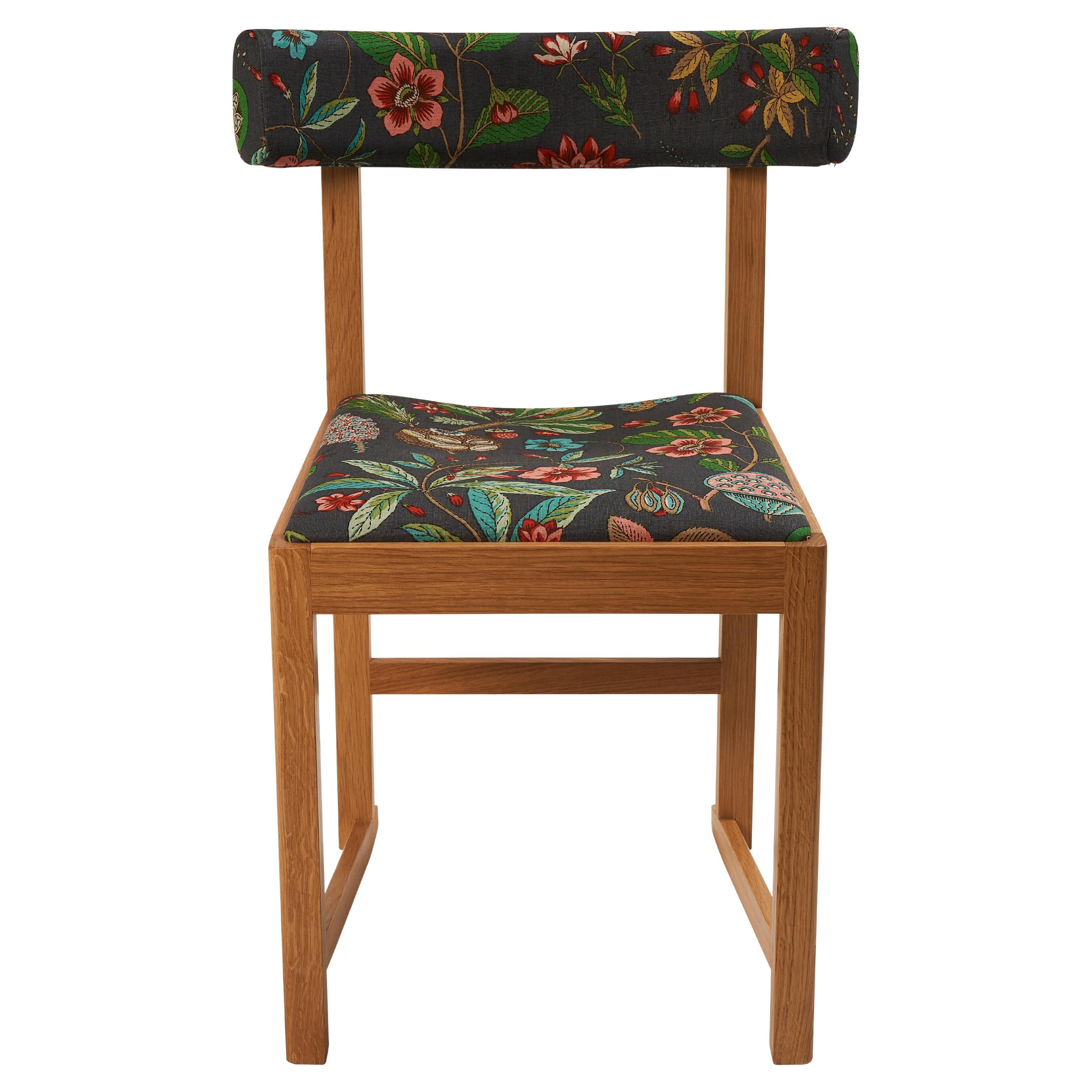 Mokki Dining Chair in Roca Redonda Schumacher Performance Fabric For Sale