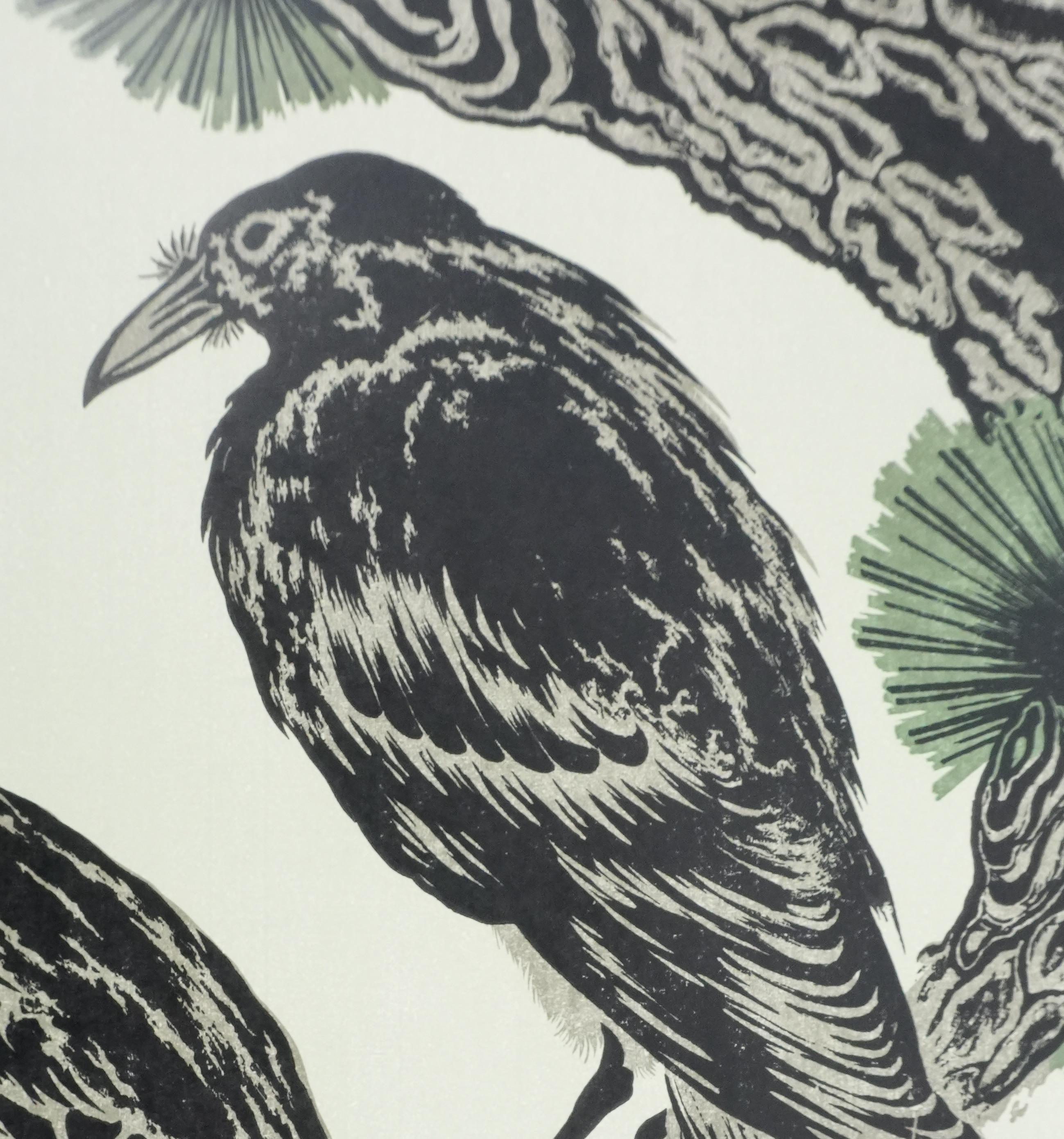 Japanese Print, Crows on a Branch - Signed Woodcut For Sale 2