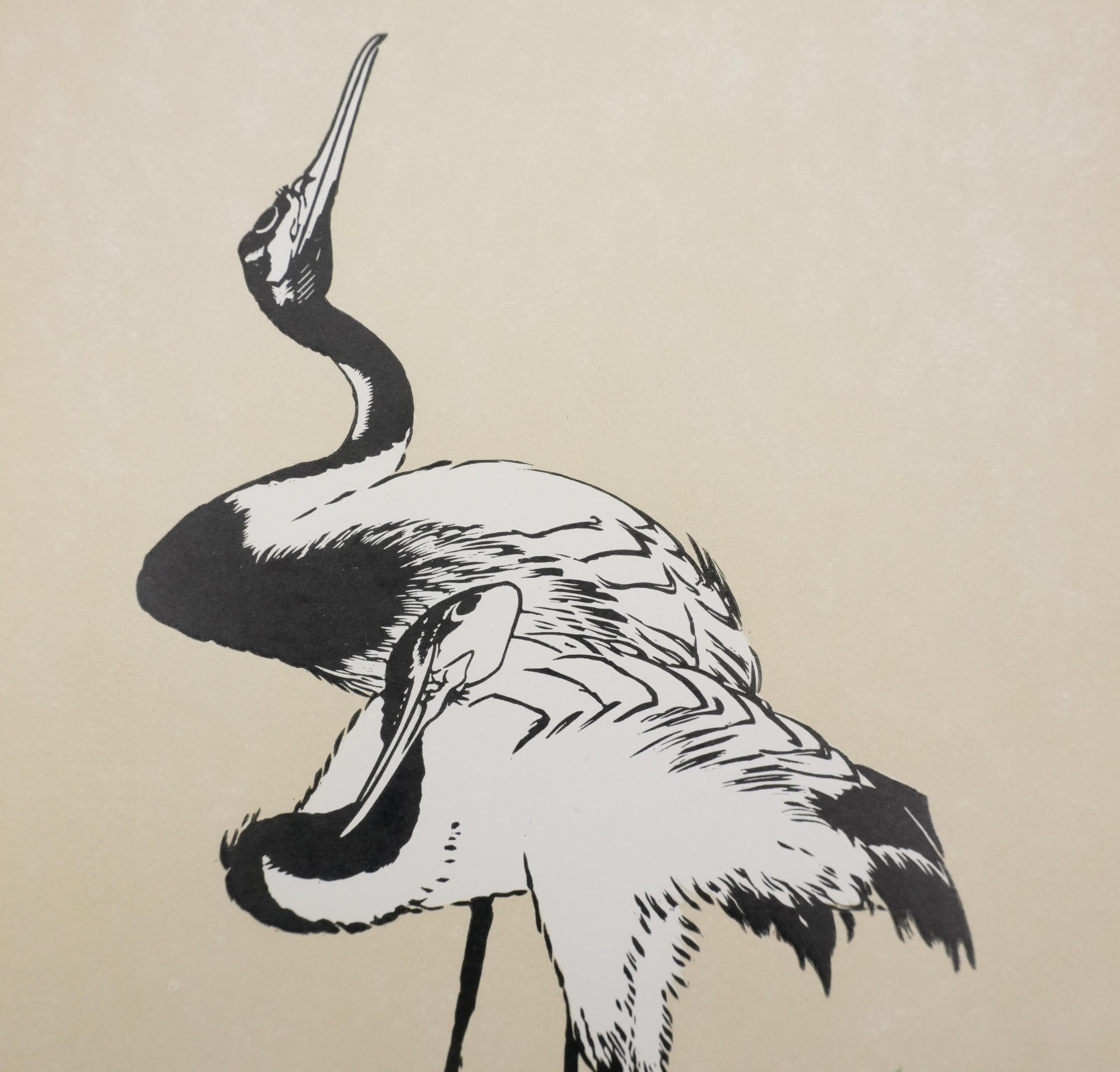 Japanese Print, Herons - Signed Woodcut For Sale 1