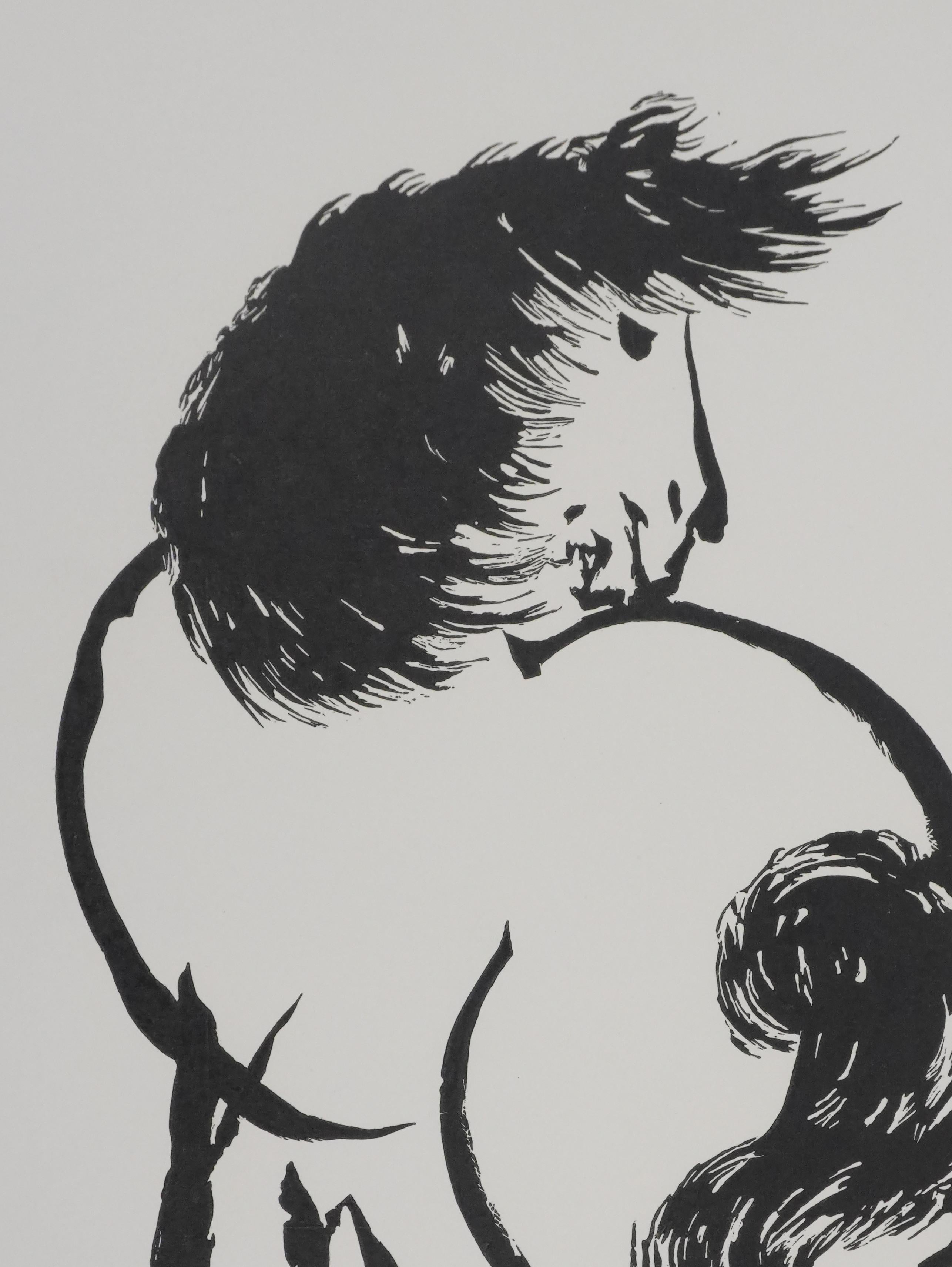 Japanese Print, Horse Turning Around - Signed Woodcut For Sale 3