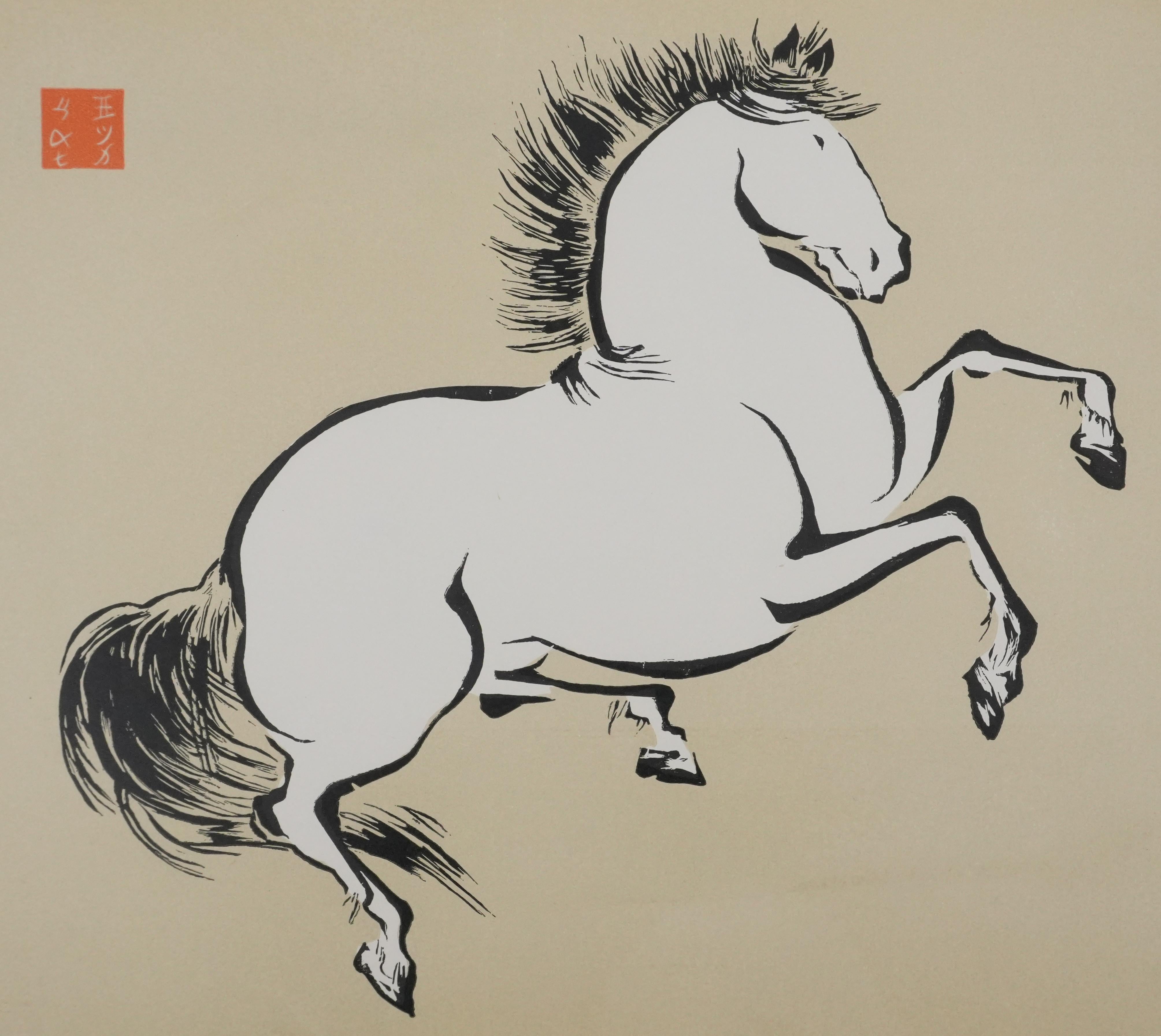 Mokuchu URUSHIBARA
Rearing Horse, c. 1930

Woodcut after on an ink drawing
Signed with the artist's stamp
On paper 26 x 32 cm (c. 10,2 x 12.5 in)

INFORMATION : Engraving published by Mokuchu URUSHIBARA, also known as YOSHIJIRO, in the 1930s for