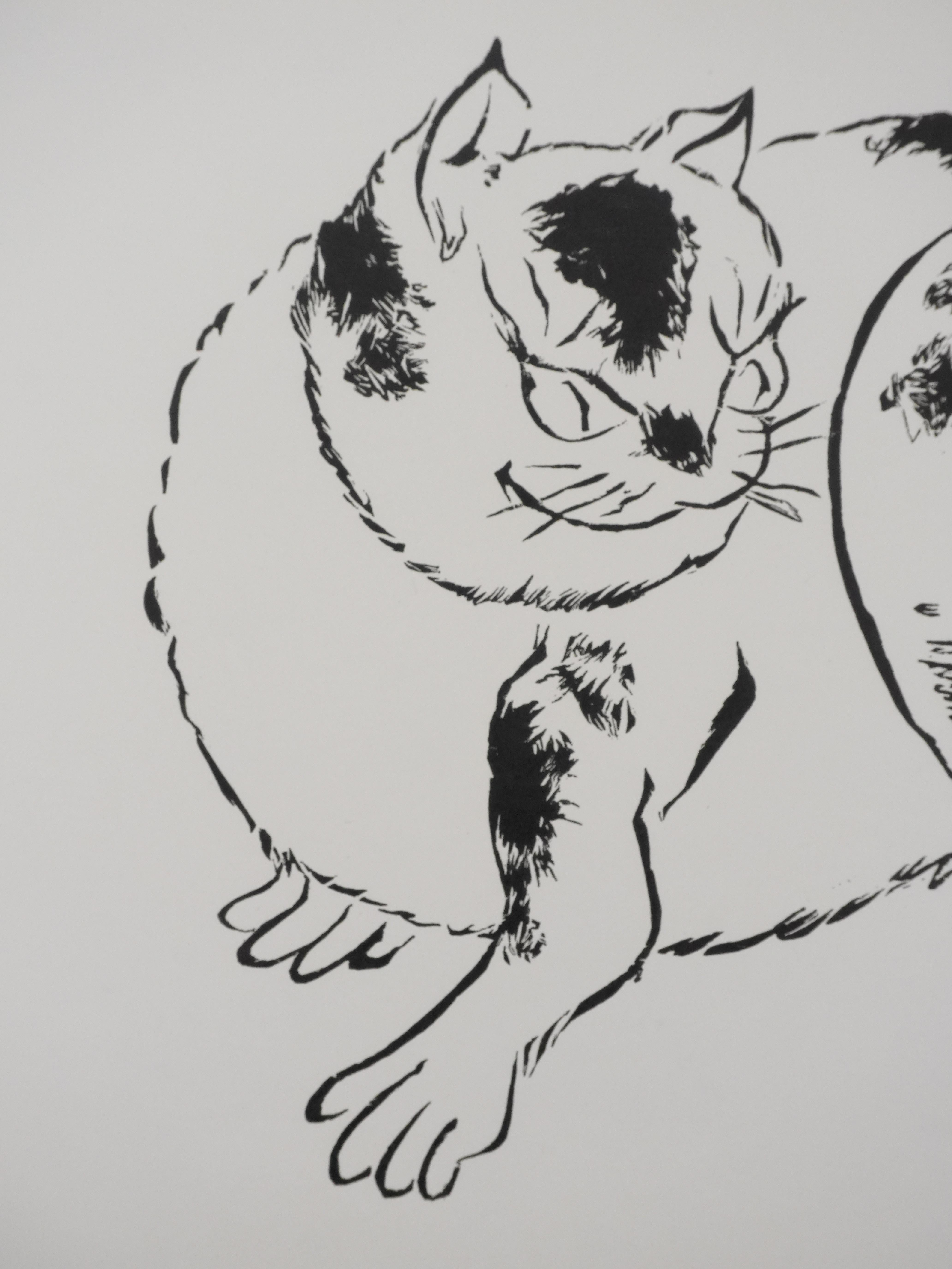 Japanese Print, The Cat - Signed Woodcut For Sale 2