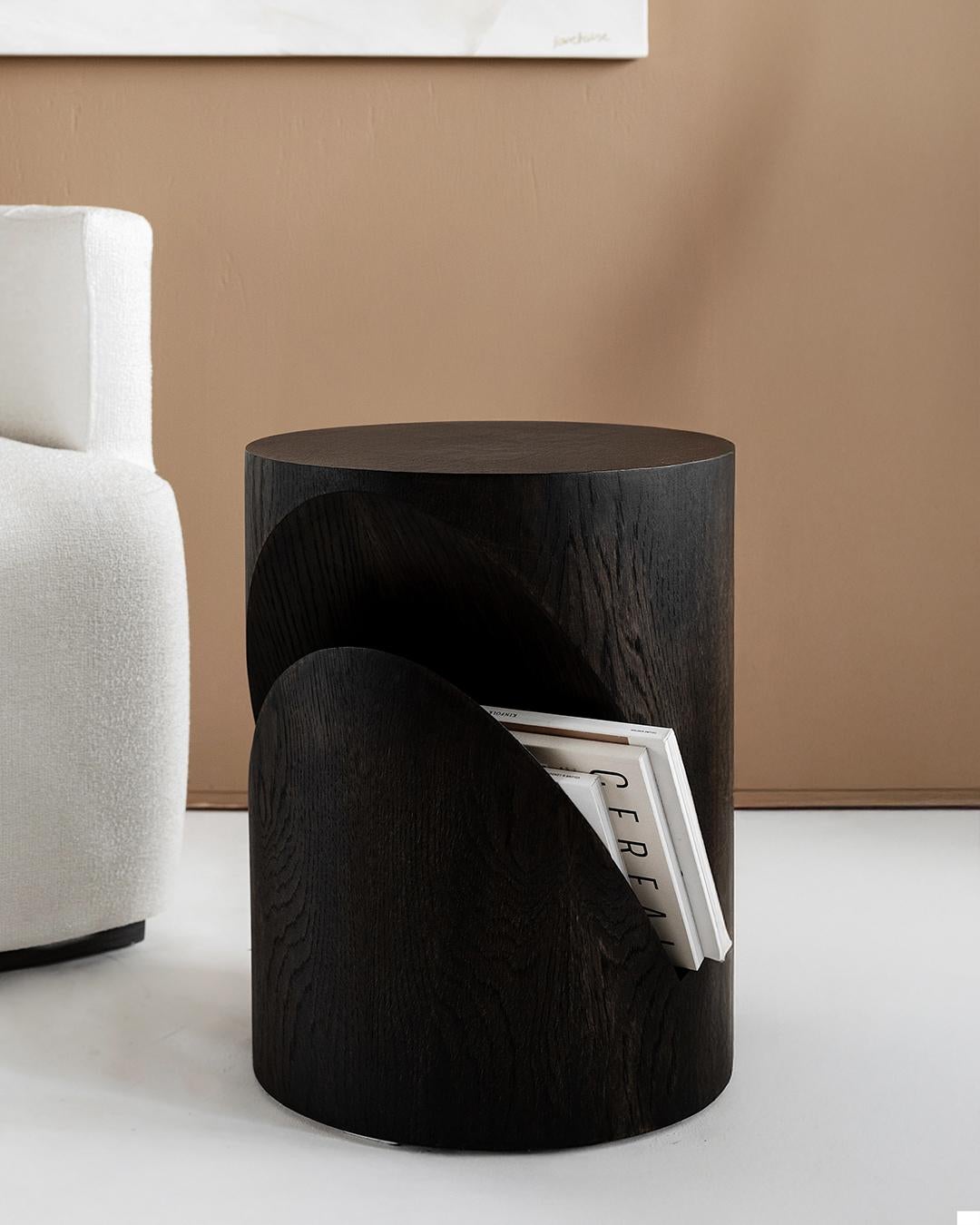 Modern Mola Side Table with Distinctive Look, Smoked Oak For Sale