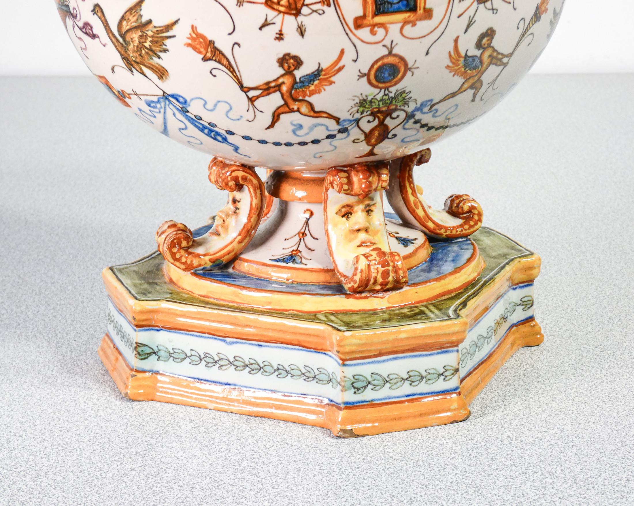 Molaroni Hand Painted Ceramic Vase, Rich Grotesques and Snake Handles, 1920s 5
