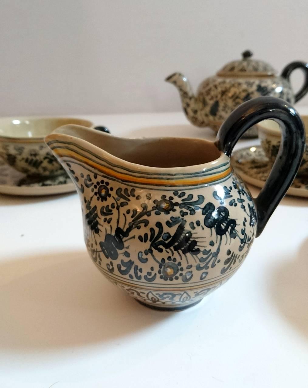 Italian Molaroni Pesaro Teapot and Cups Set, Italy, 1930s