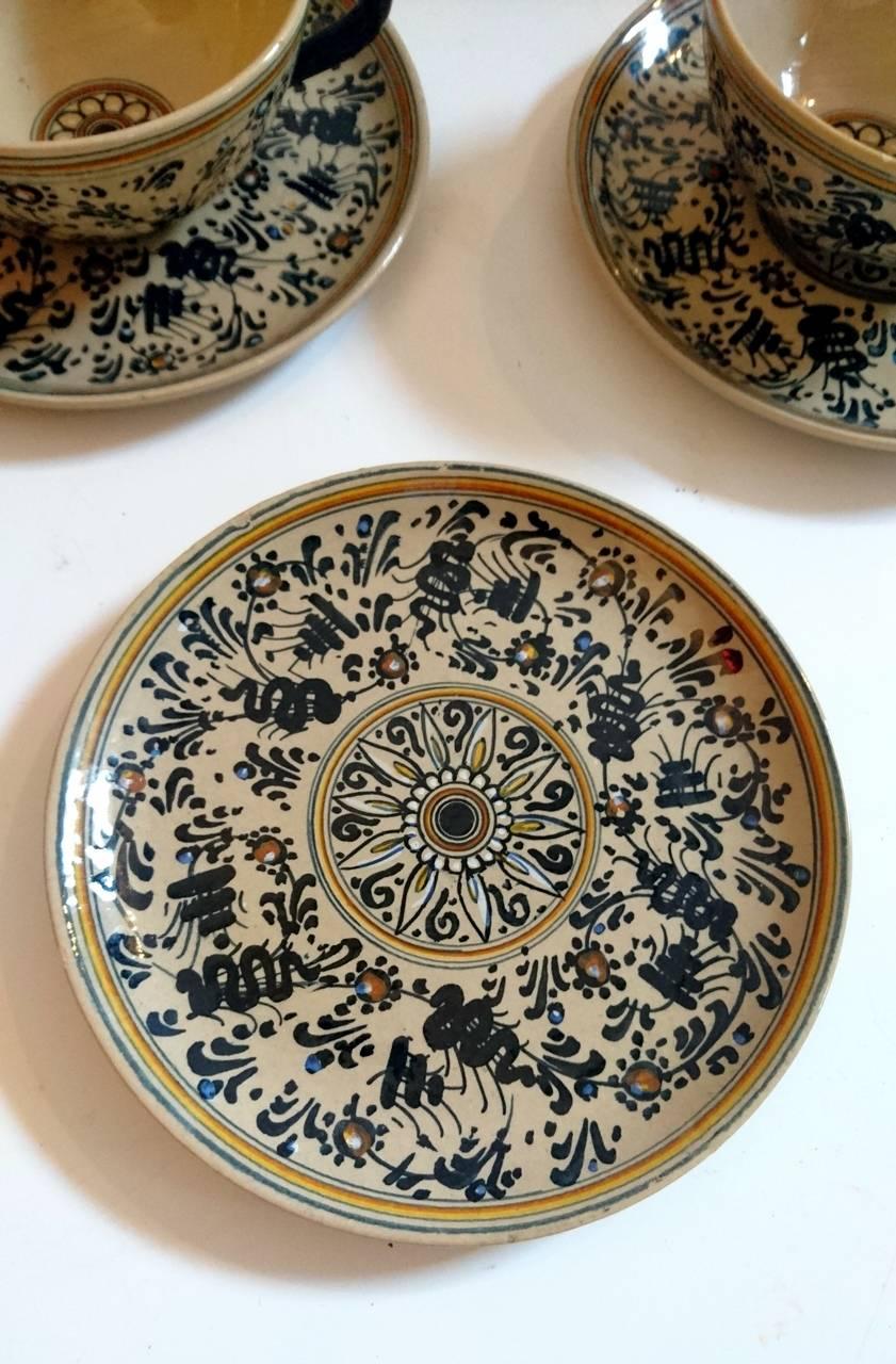 20th Century Molaroni Pesaro Teapot and Cups Set, Italy, 1930s