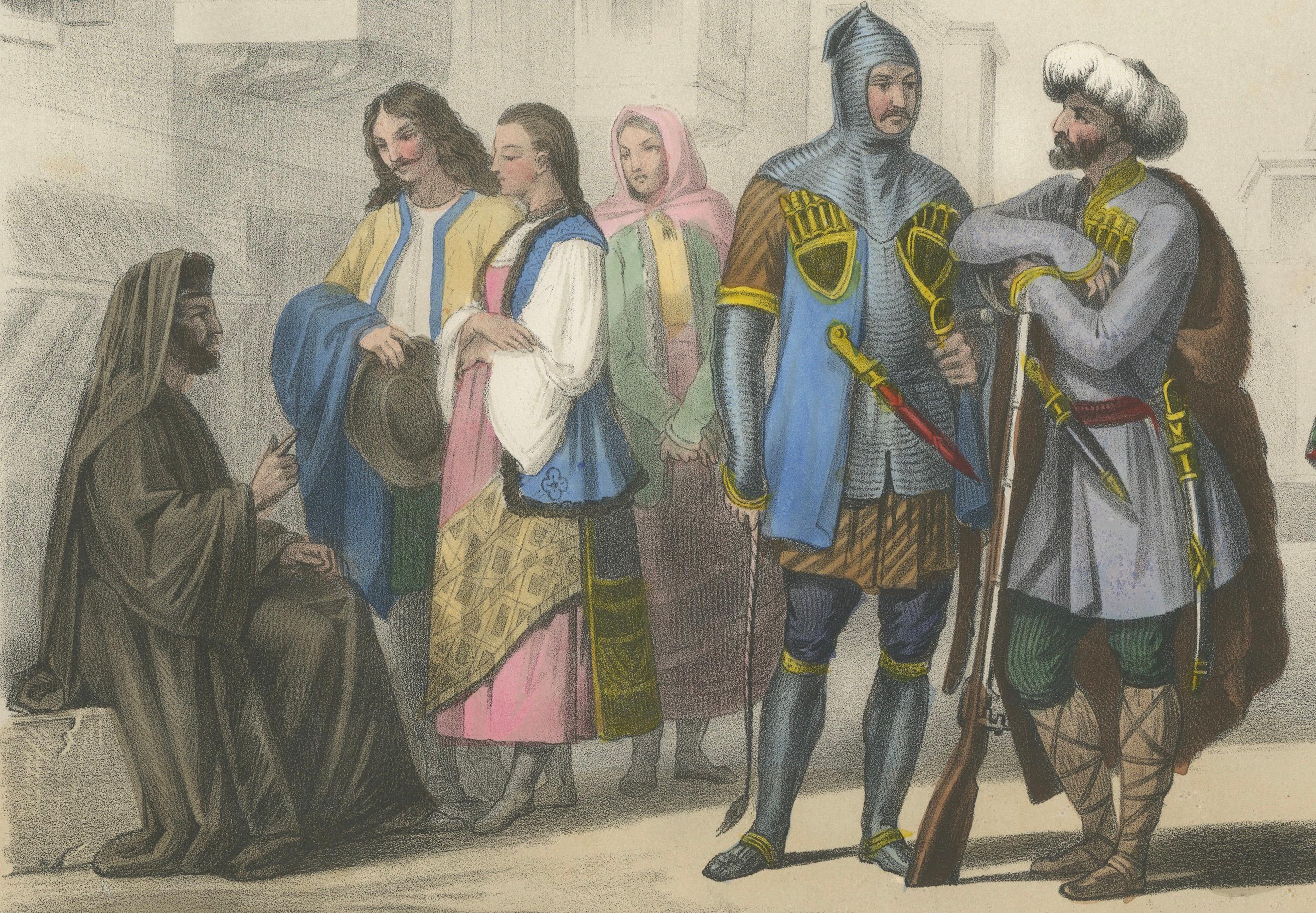 Trajes de Moldavia y Circasia - Pueblos de las Provincias Danubianas, c.1845 Papel en venta