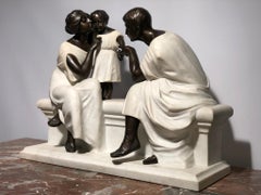 Italian Molded and Carved White Marble Group : The education of children