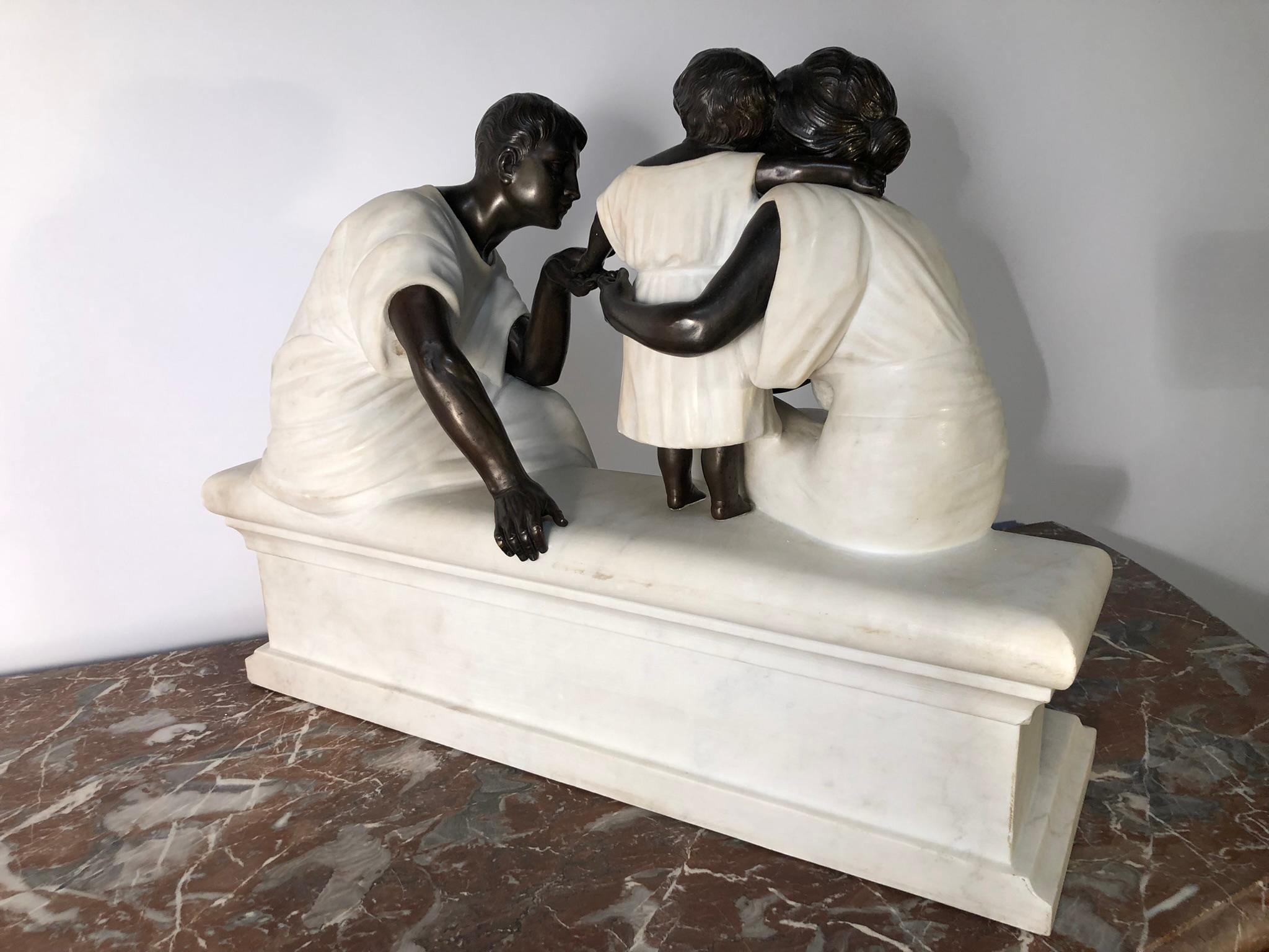 20th Century Italian Molded and Carved White Marble Group : The education of children For Sale