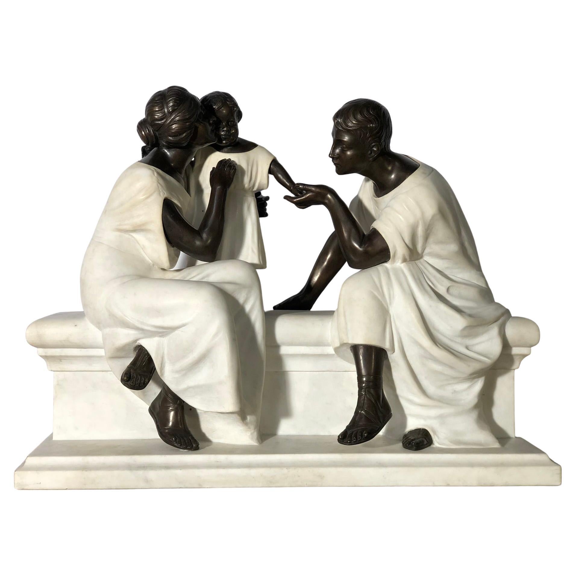 Italian Molded and Carved White Marble Group : The education of children For Sale
