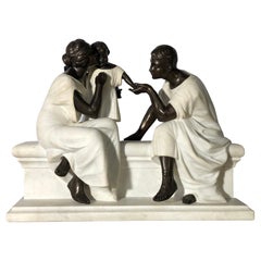 Antique Italian Molded and Carved White Marble Group : The education of children
