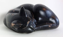 Molded Concrete Sleeping Black Cat