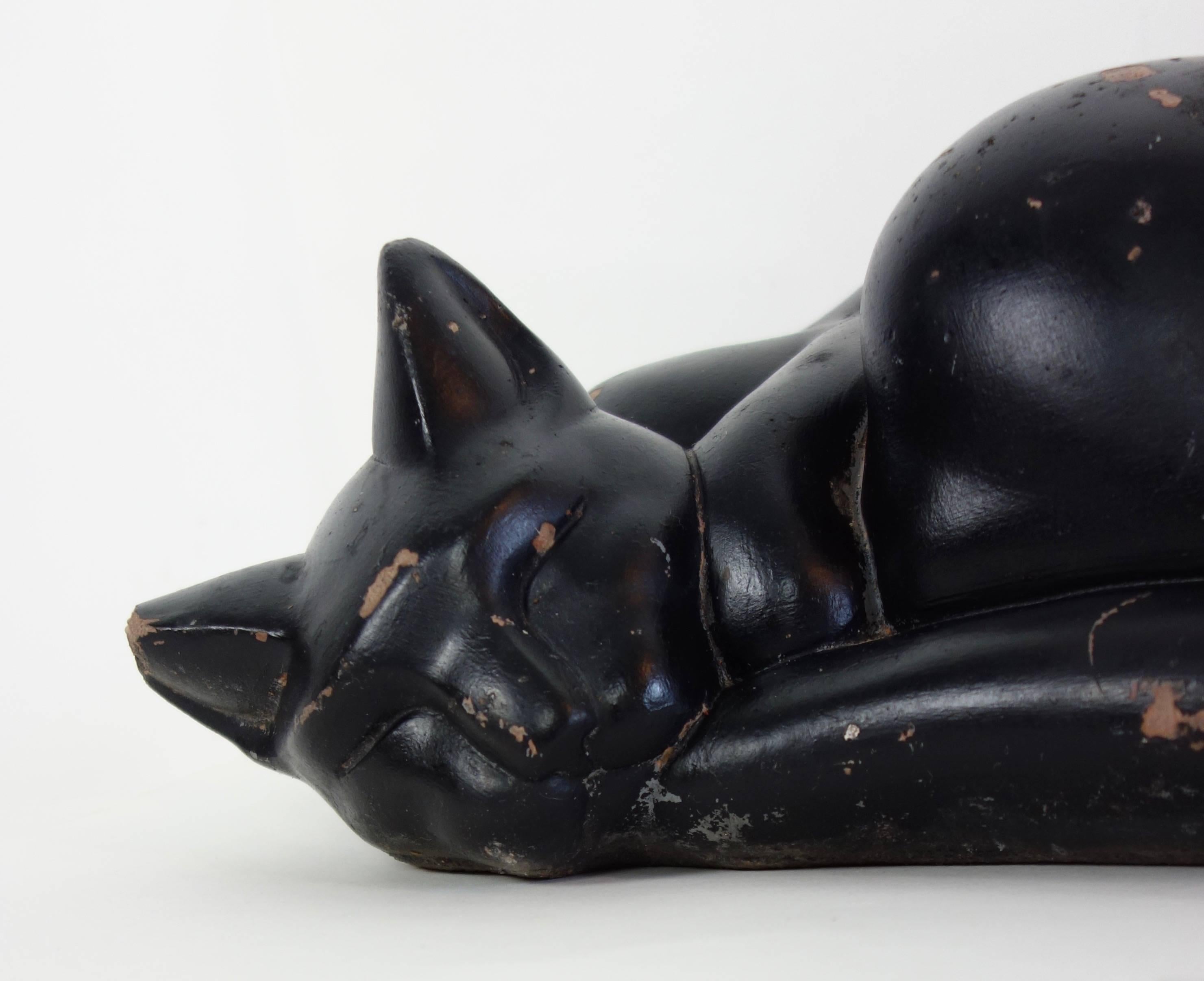 American Molded Concrete Sleeping Black Cat For Sale