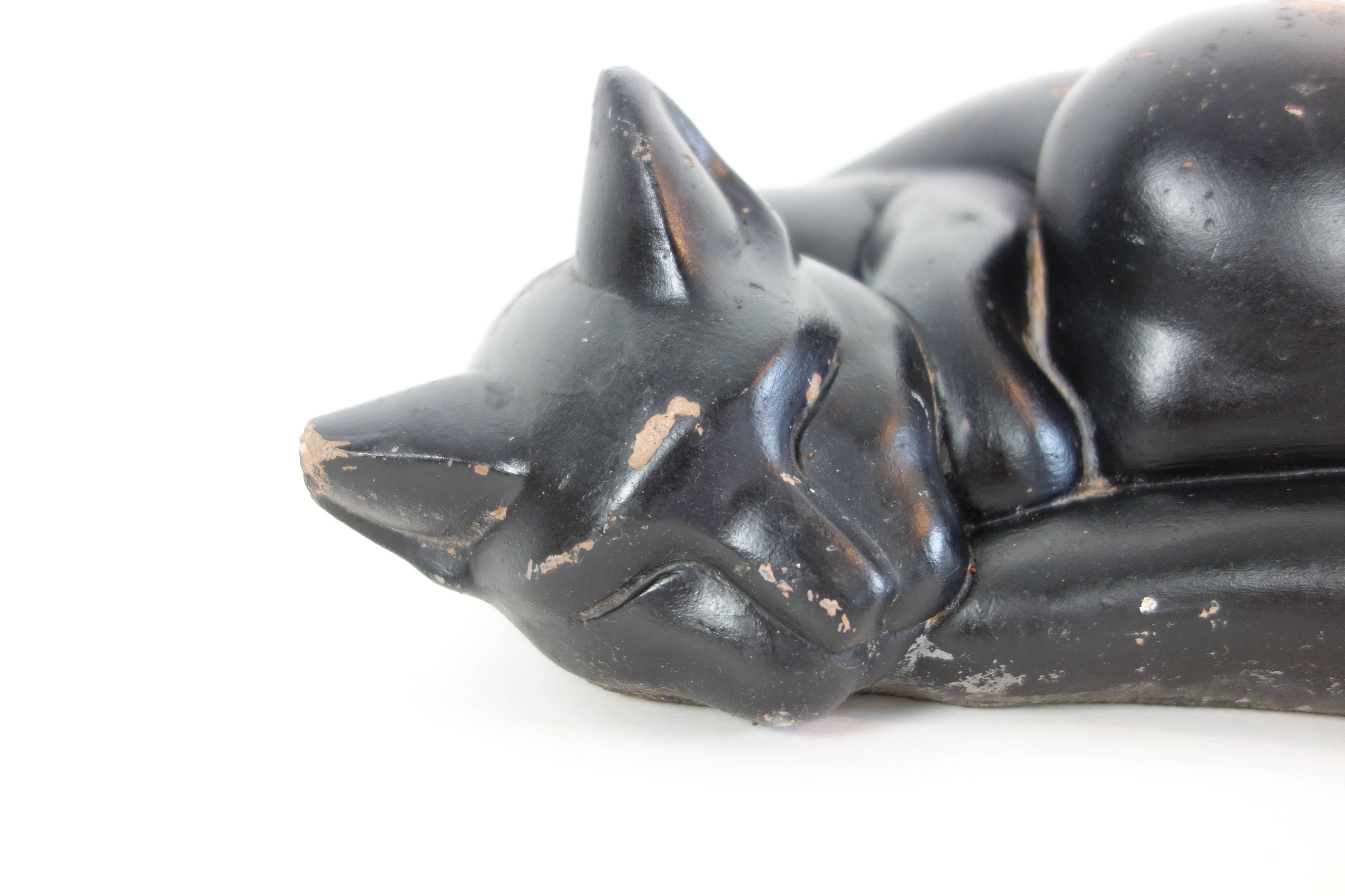 Molded Concrete Sleeping Black Cat In Good Condition For Sale In Seattle, WA