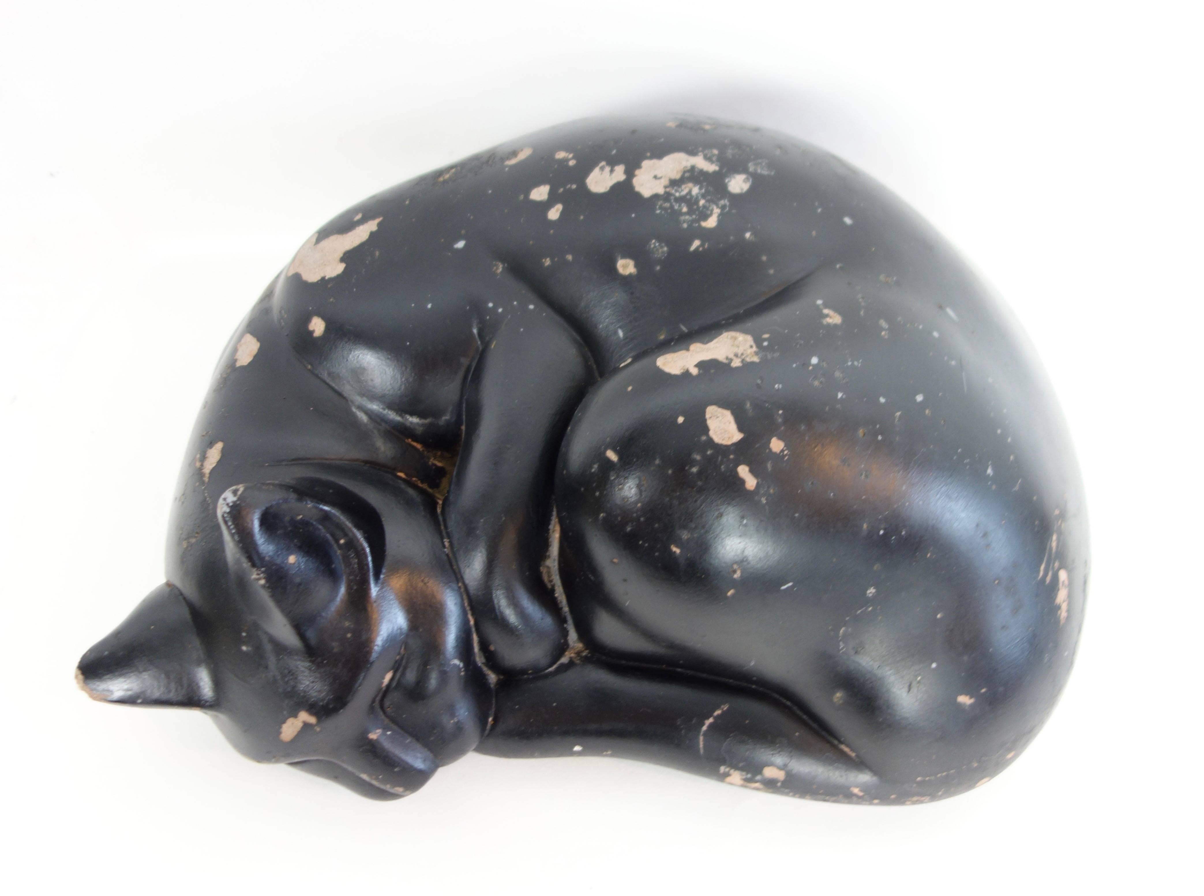 20th Century Molded Concrete Sleeping Black Cat For Sale