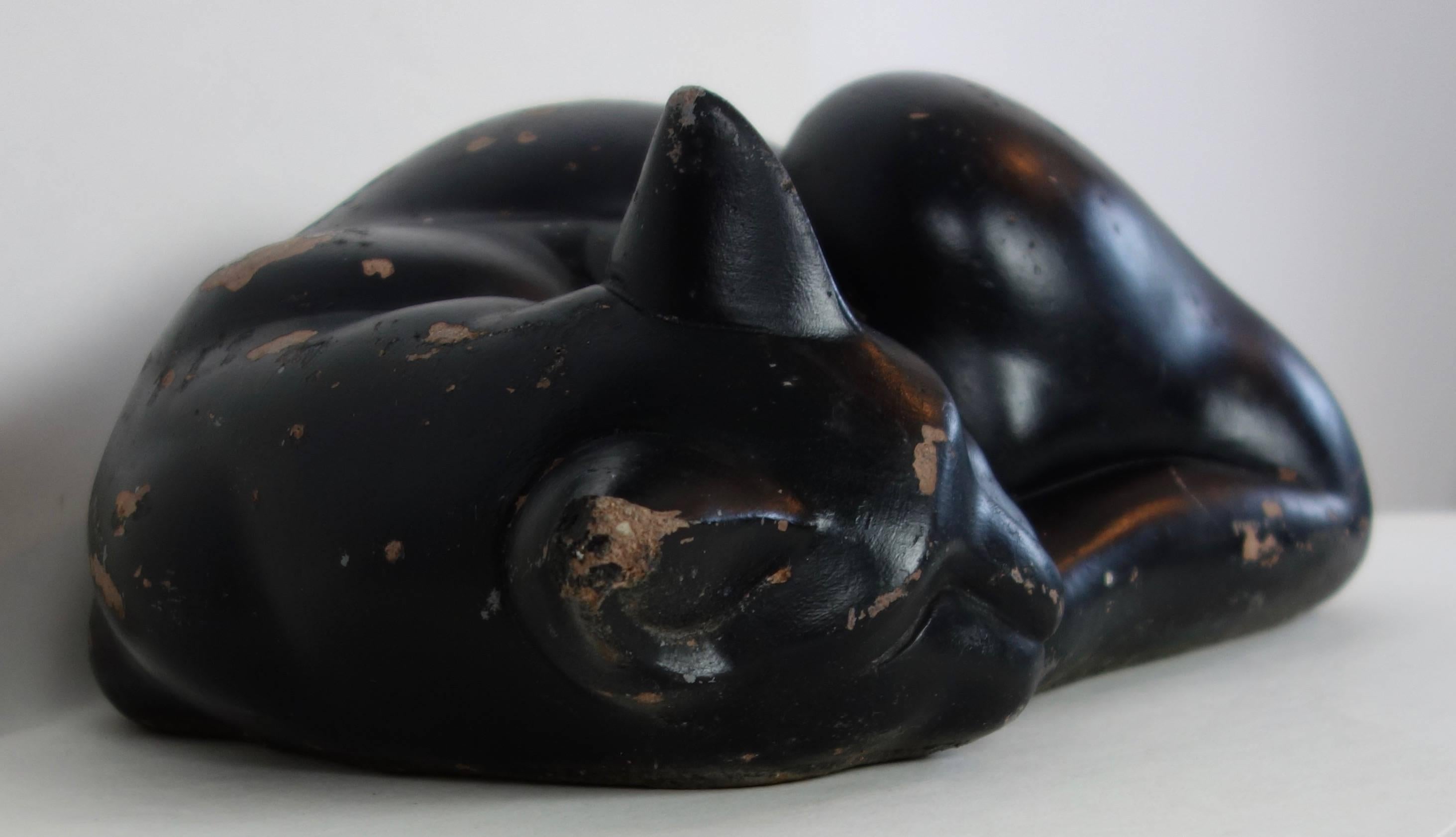 Molded Concrete Sleeping Black Cat For Sale 1