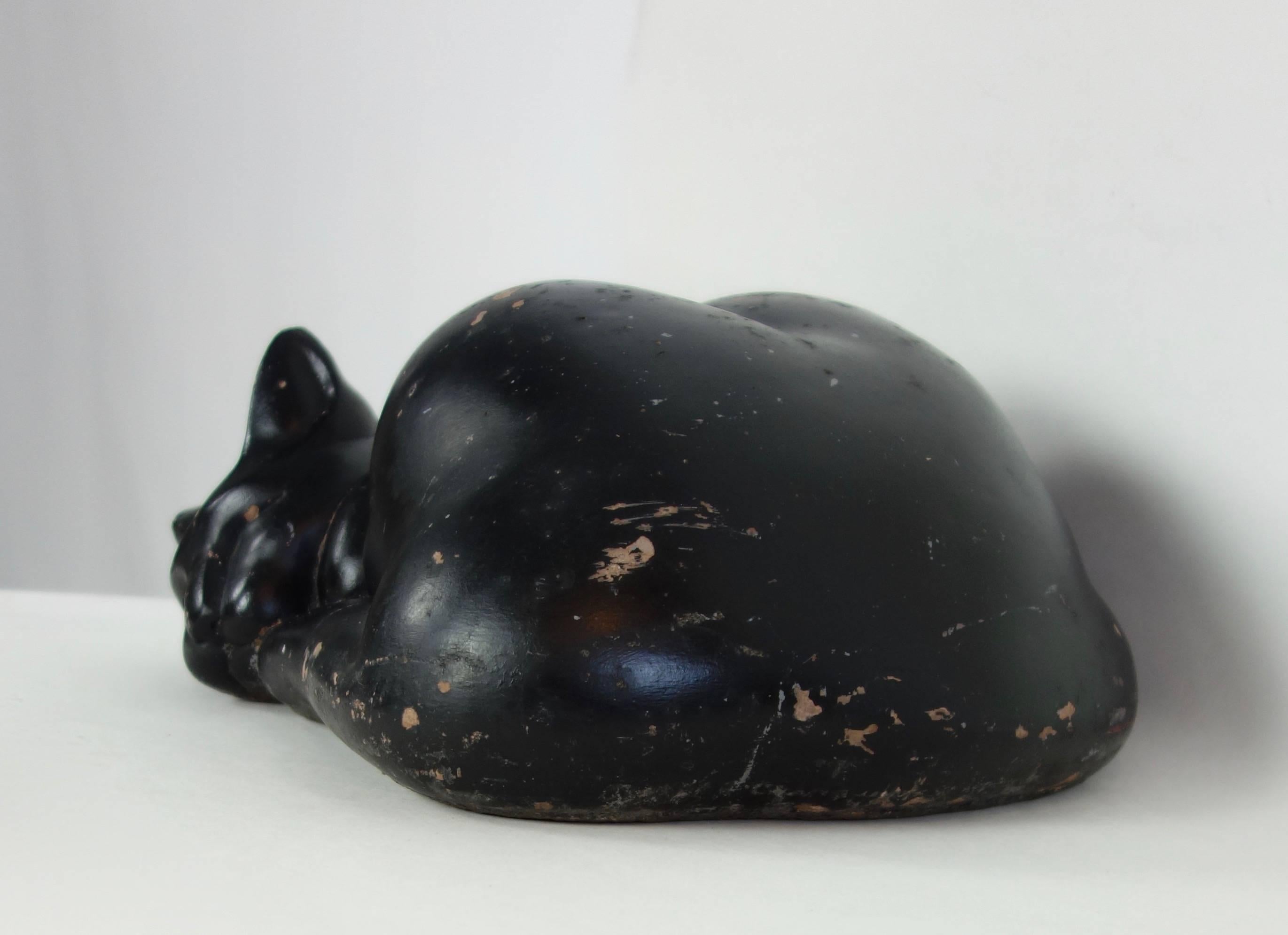 Molded Concrete Sleeping Black Cat For Sale 2