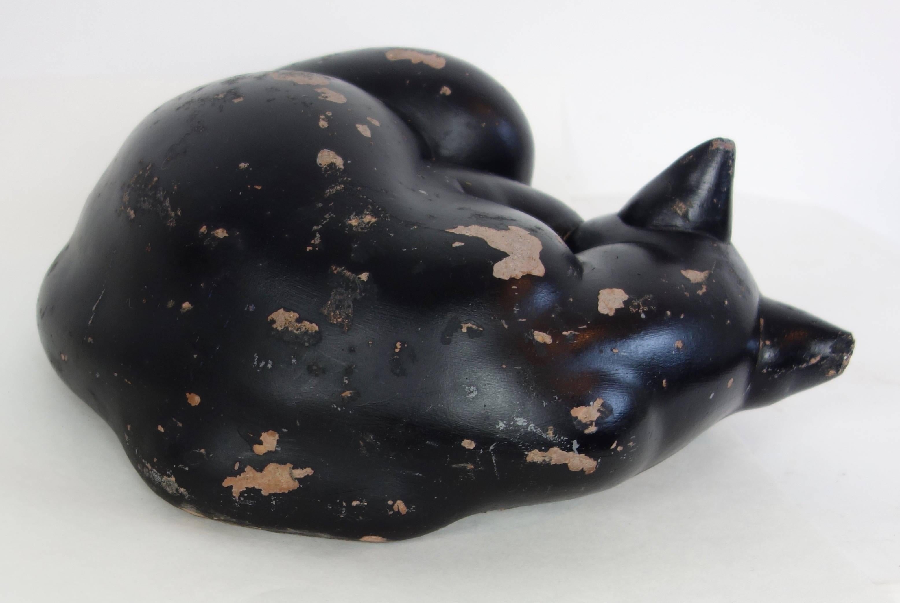 Molded Concrete Sleeping Black Cat For Sale 3