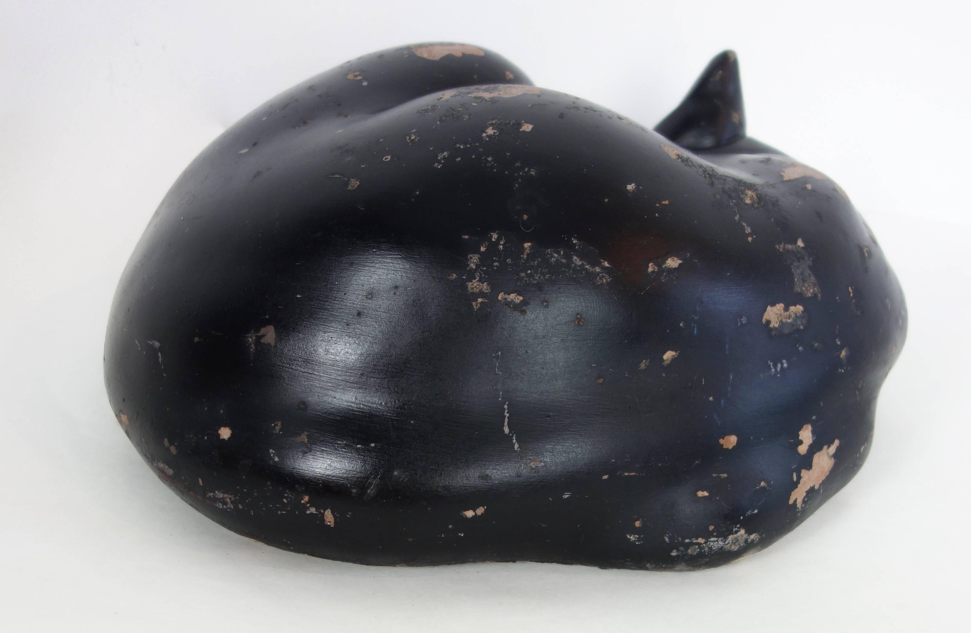 Molded Concrete Sleeping Black Cat For Sale 4
