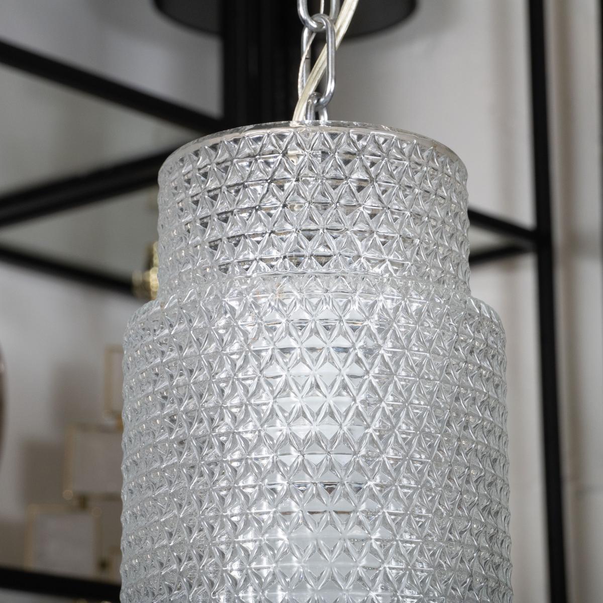 Molded cylindrical glass pendant In Good Condition For Sale In Tarrytown, NY