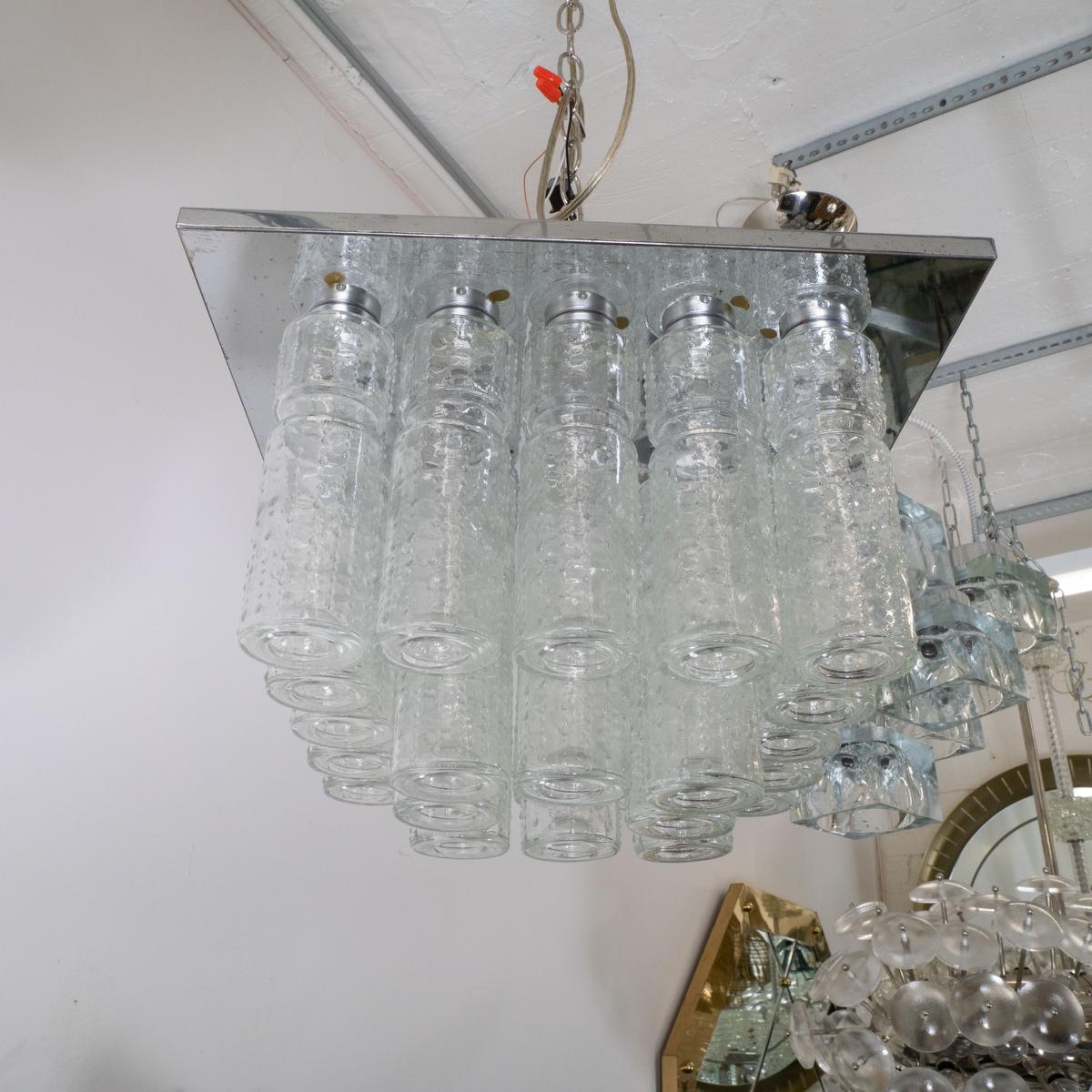 Molded glass cylinder flush mount by Doria In Good Condition For Sale In Tarrytown, NY