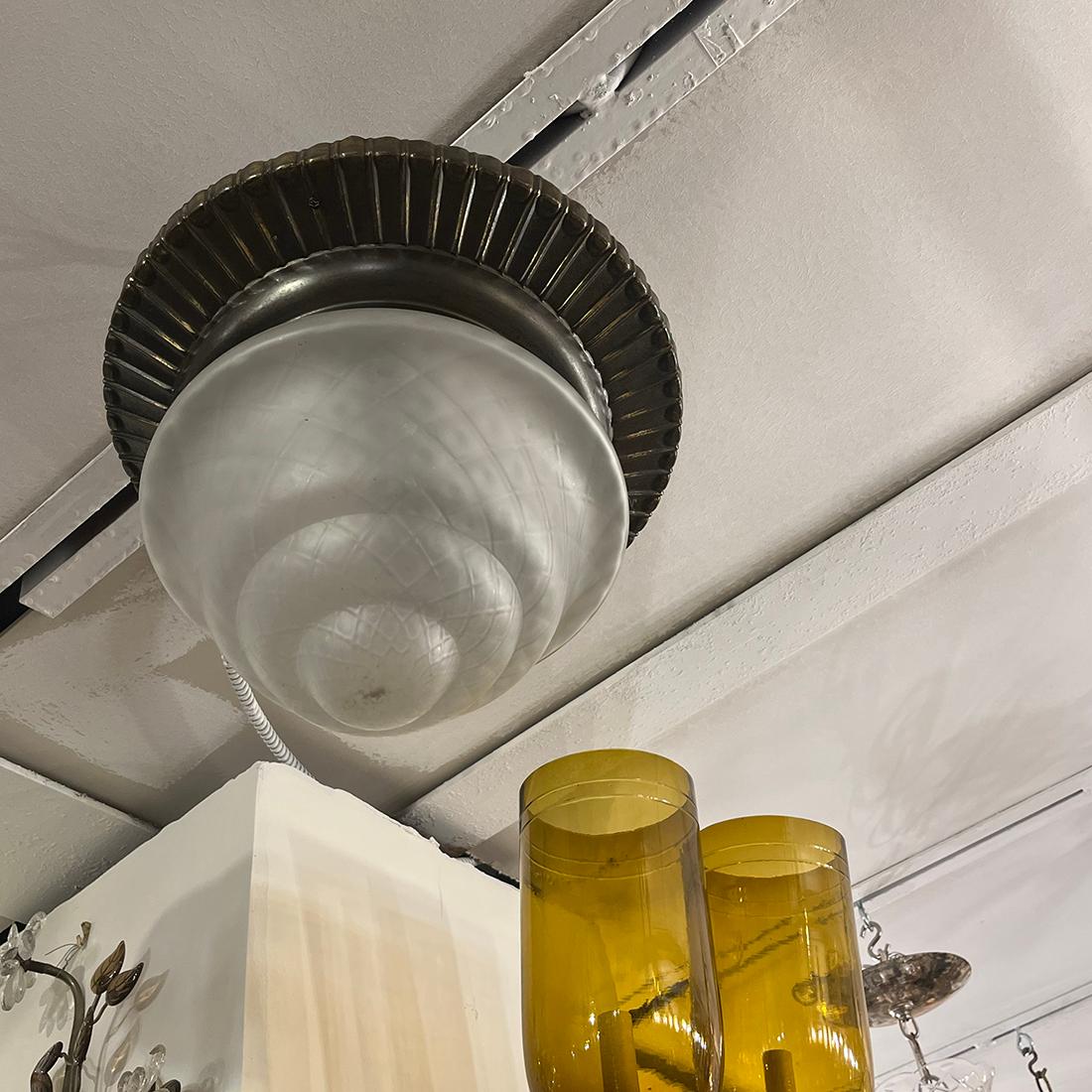 Early 20th Century Molded Glass Flush Mount with Frosted Glass For Sale