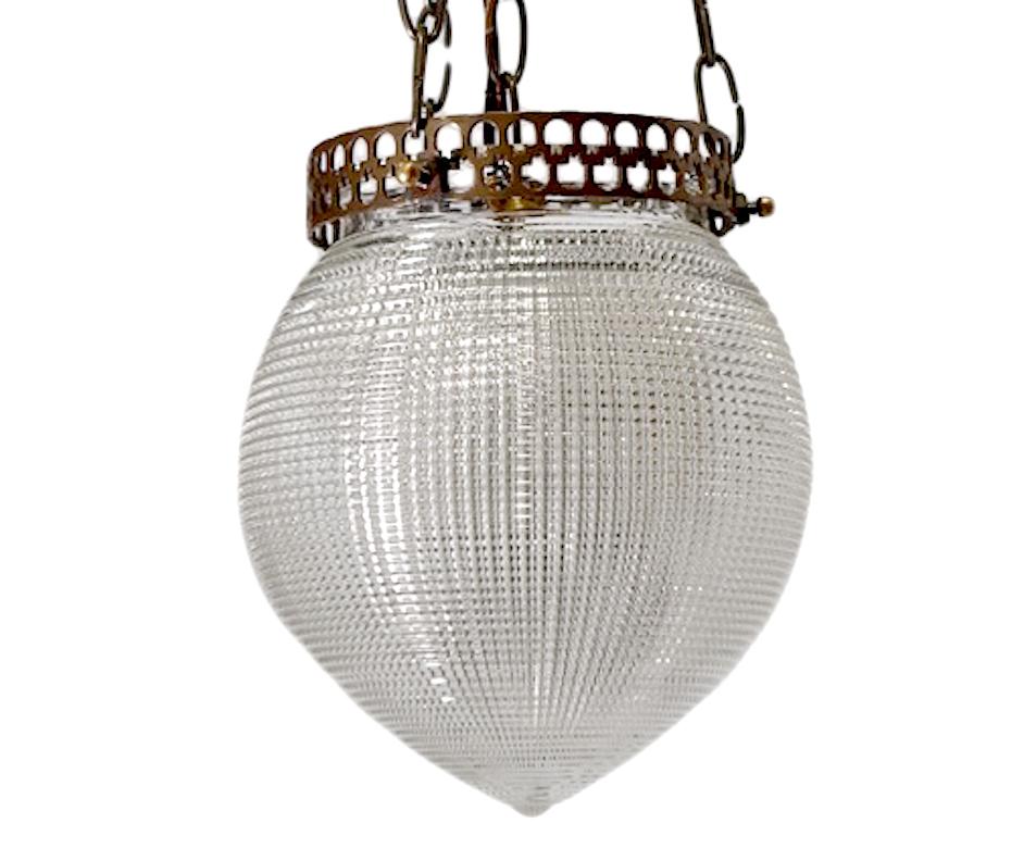 American circa 1930's molded and textured glass pendant lantern.

Measurements:
Drop: 20