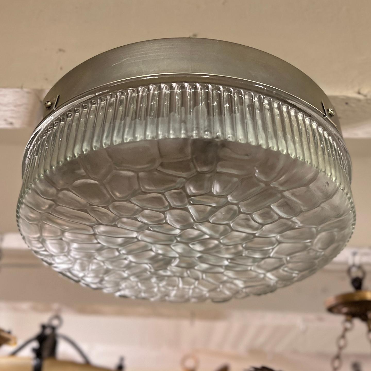 Molded Glass Light Flushmount Fixture In Good Condition For Sale In New York, NY