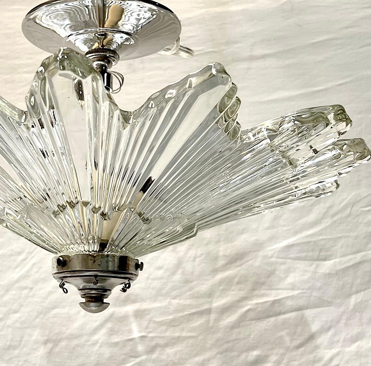 French Molded Glass Star Light Fixture  For Sale