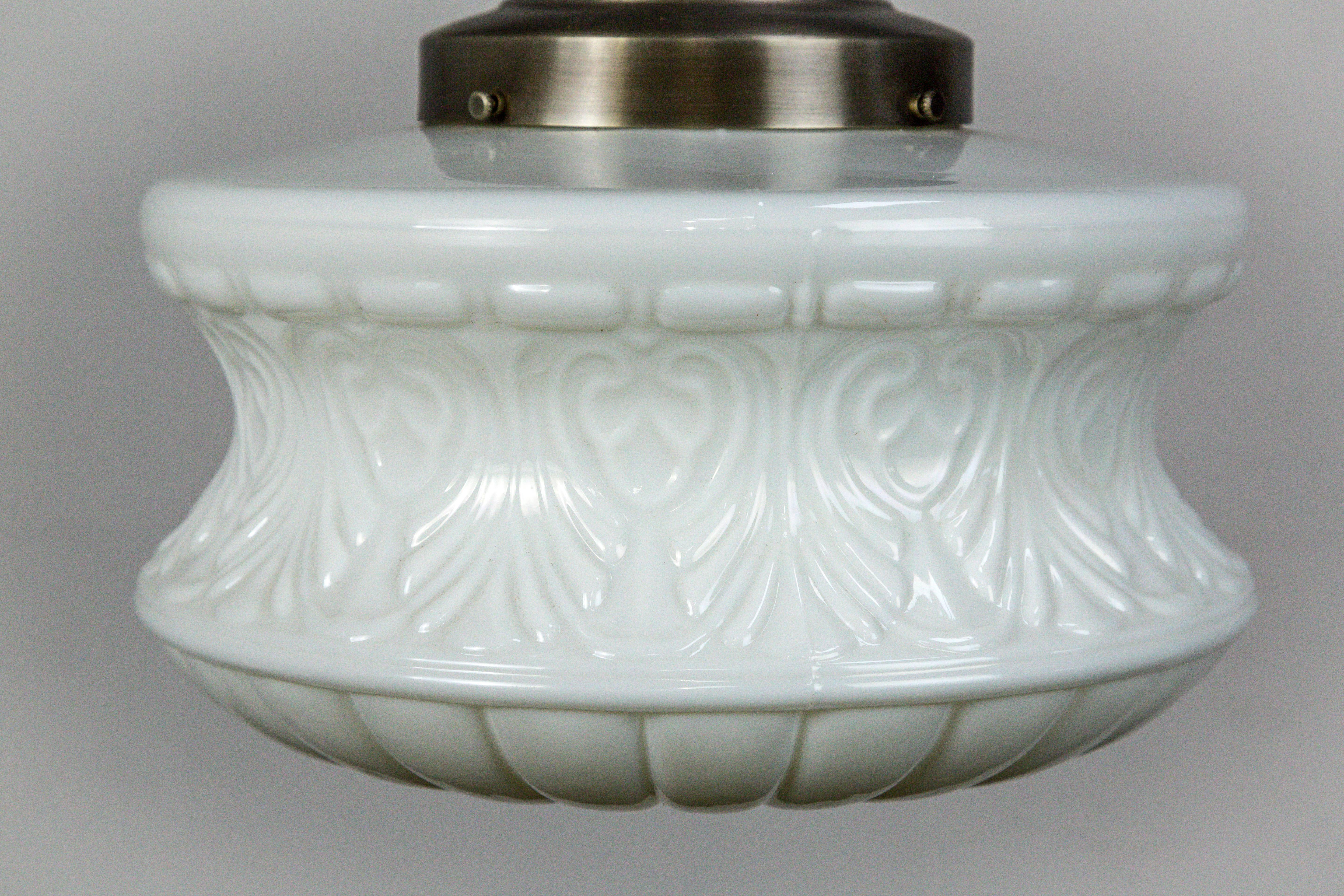 Molded Milk Glass Pendant Light In Excellent Condition In San Francisco, CA