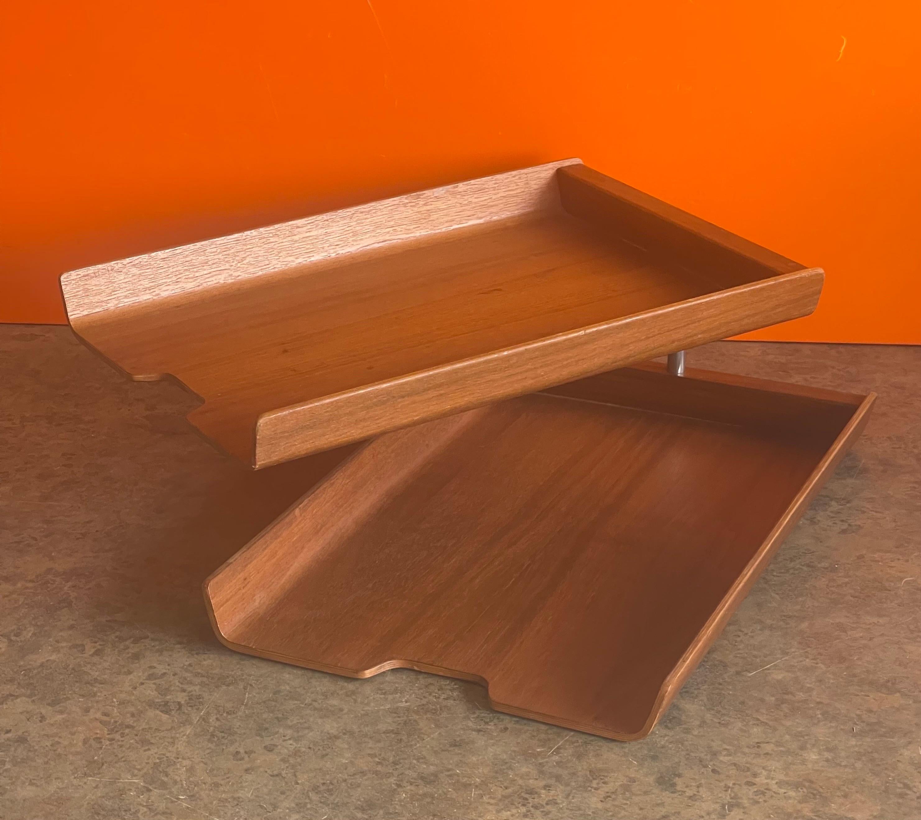 Molded Teak Plywood Double Letter Tray by Martin Aberg for Rainbow of Sweden 4