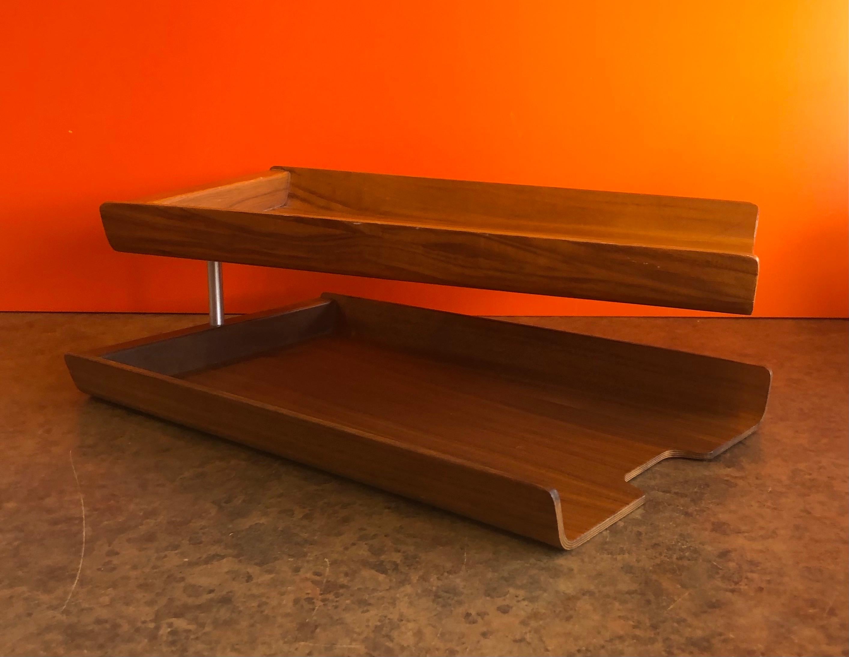 Mid-Century Modern Molded Teak Plywood Double Letter Tray by Martin Aberg for Rainbow of Sweden