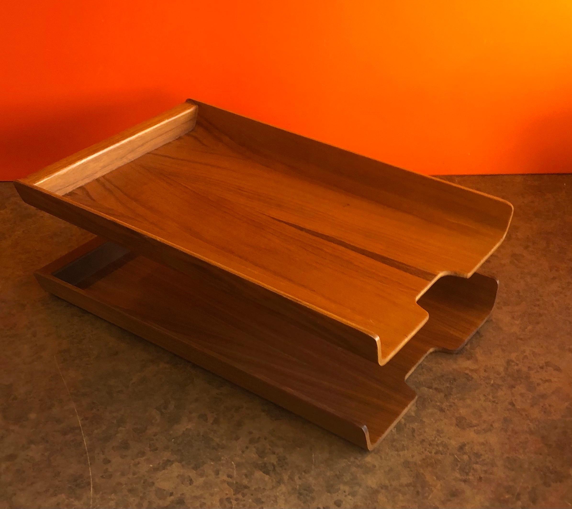 Swedish Molded Teak Plywood Double Letter Tray by Martin Aberg for Rainbow of Sweden