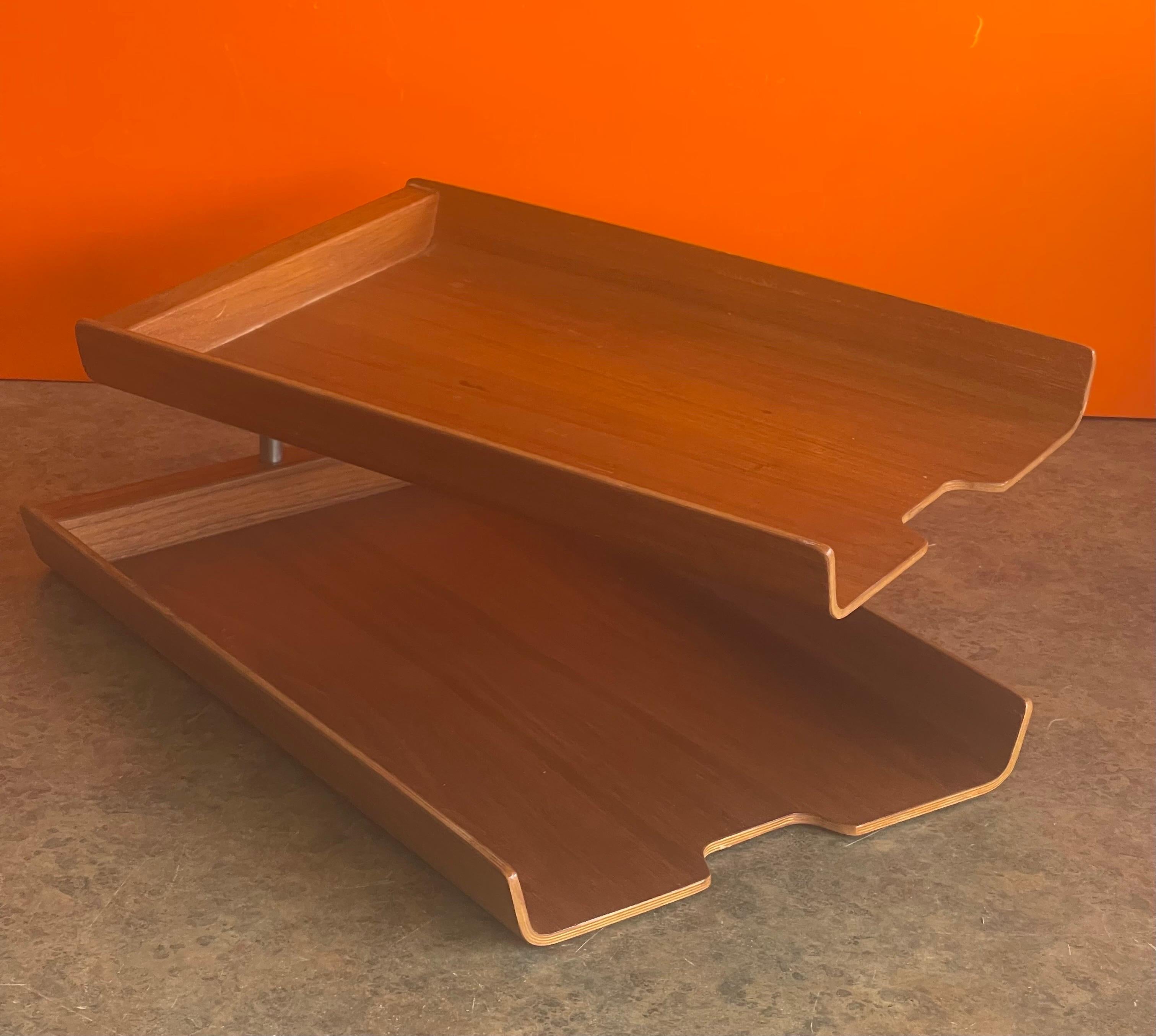 Mid-Century Modern Molded Teak Plywood Double Letter Tray by Martin Aberg for Rainbow of Sweden