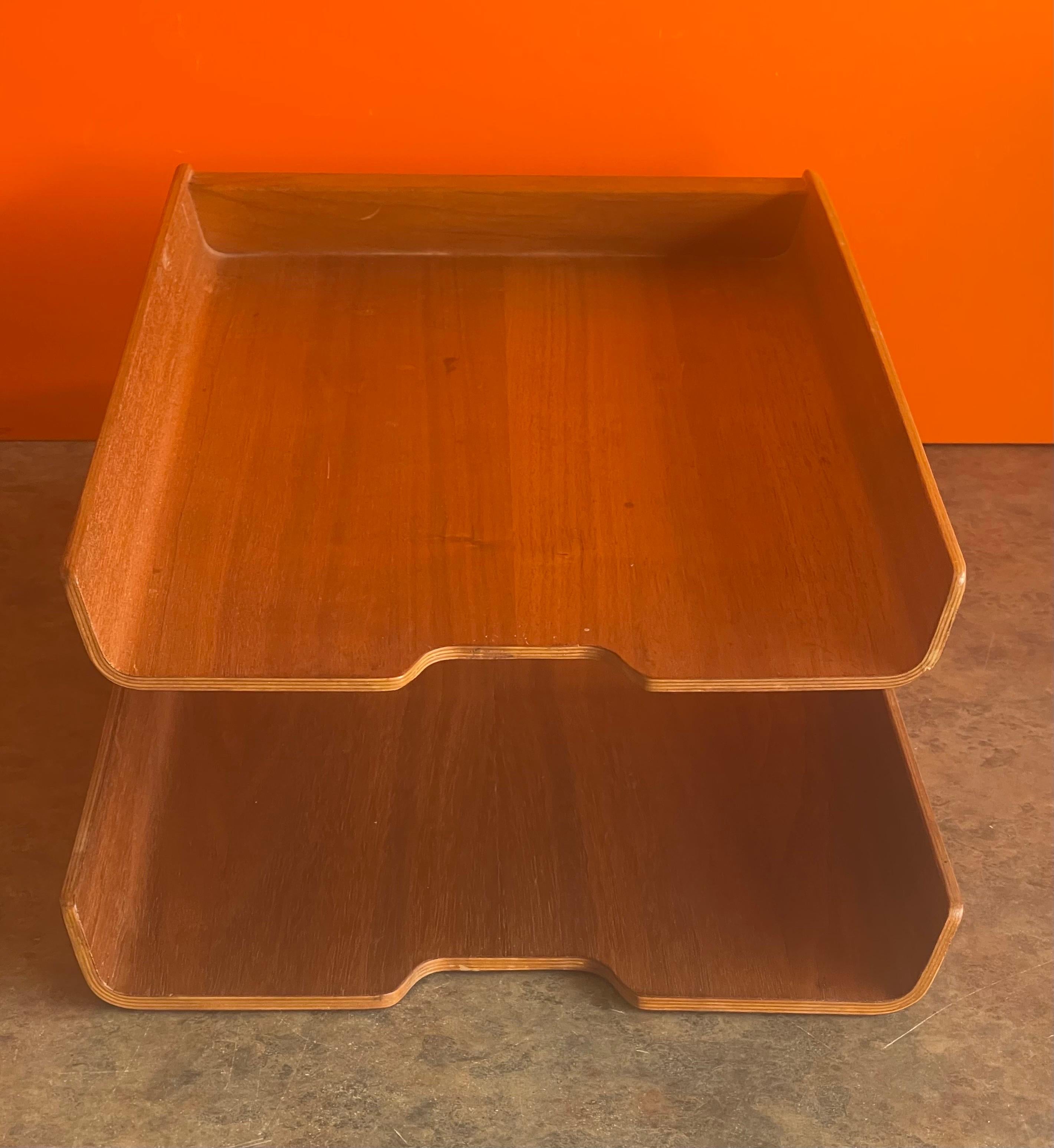 Swedish Molded Teak Plywood Double Letter Tray by Martin Aberg for Rainbow of Sweden For Sale