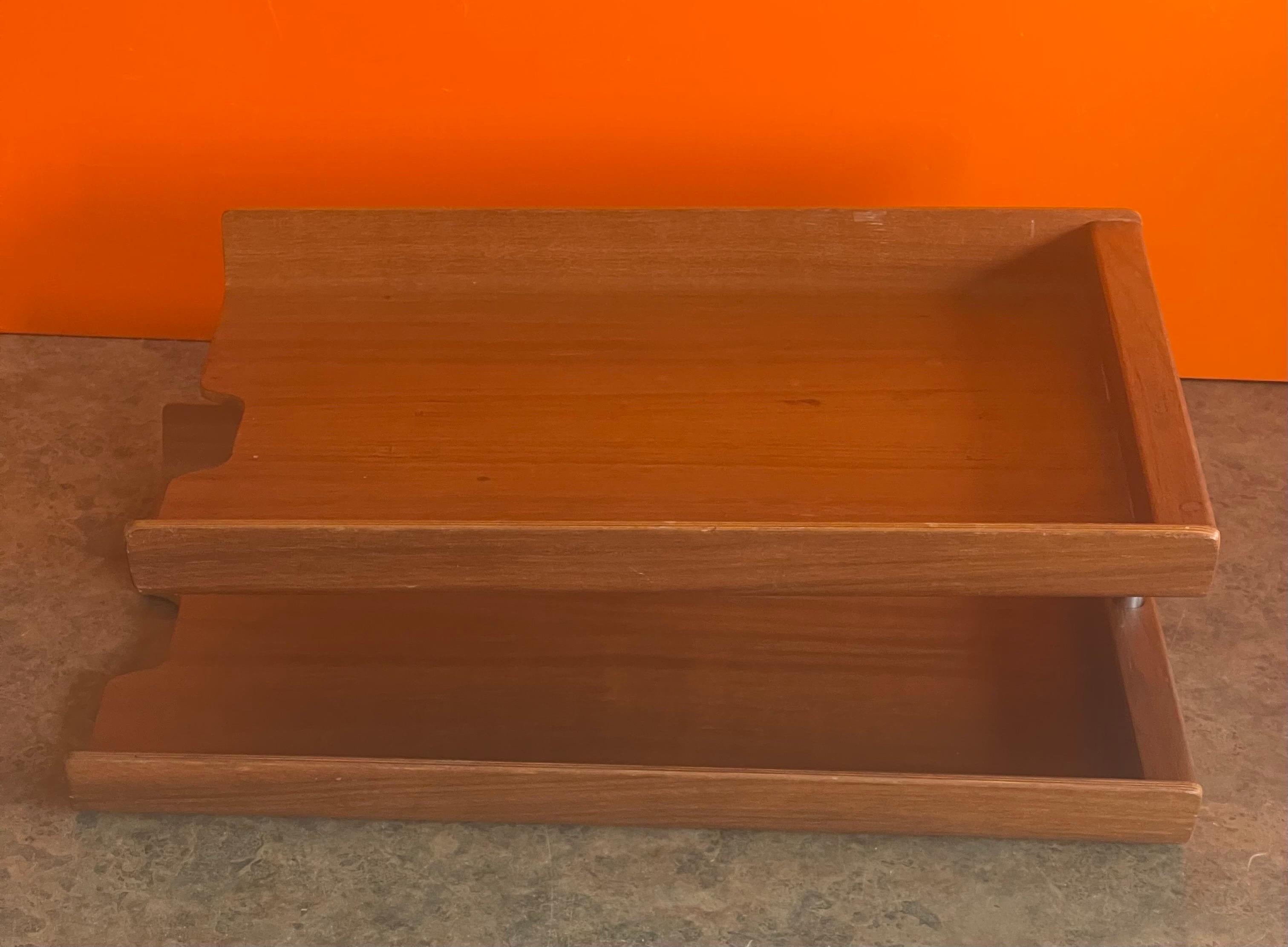 Molded Teak Plywood Double Letter Tray by Martin Aberg for Rainbow of Sweden In Good Condition For Sale In San Diego, CA