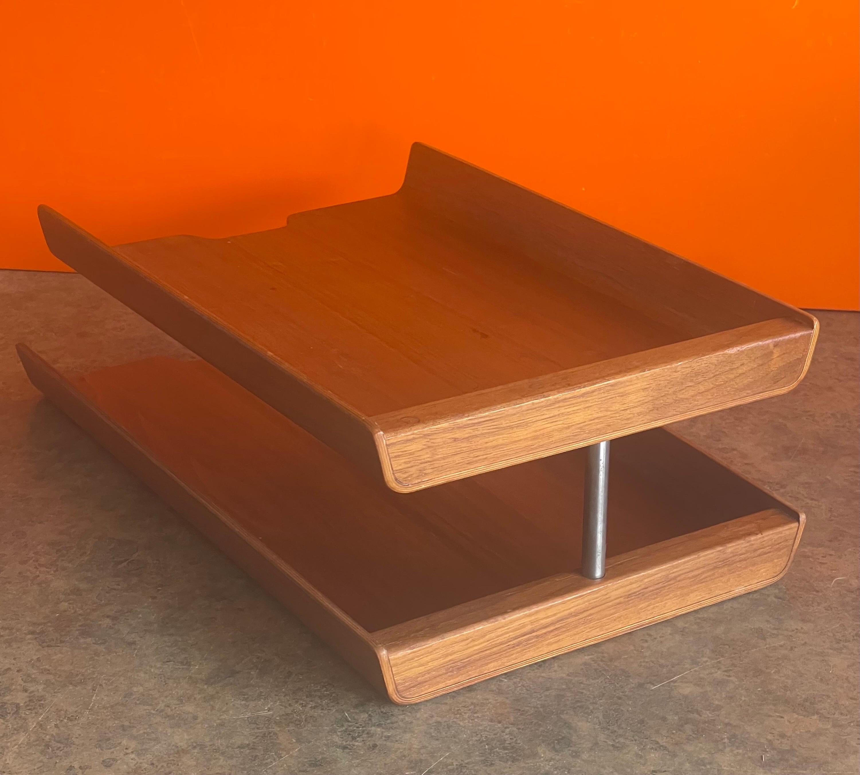 20th Century Molded Teak Plywood Double Letter Tray by Martin Aberg for Rainbow of Sweden