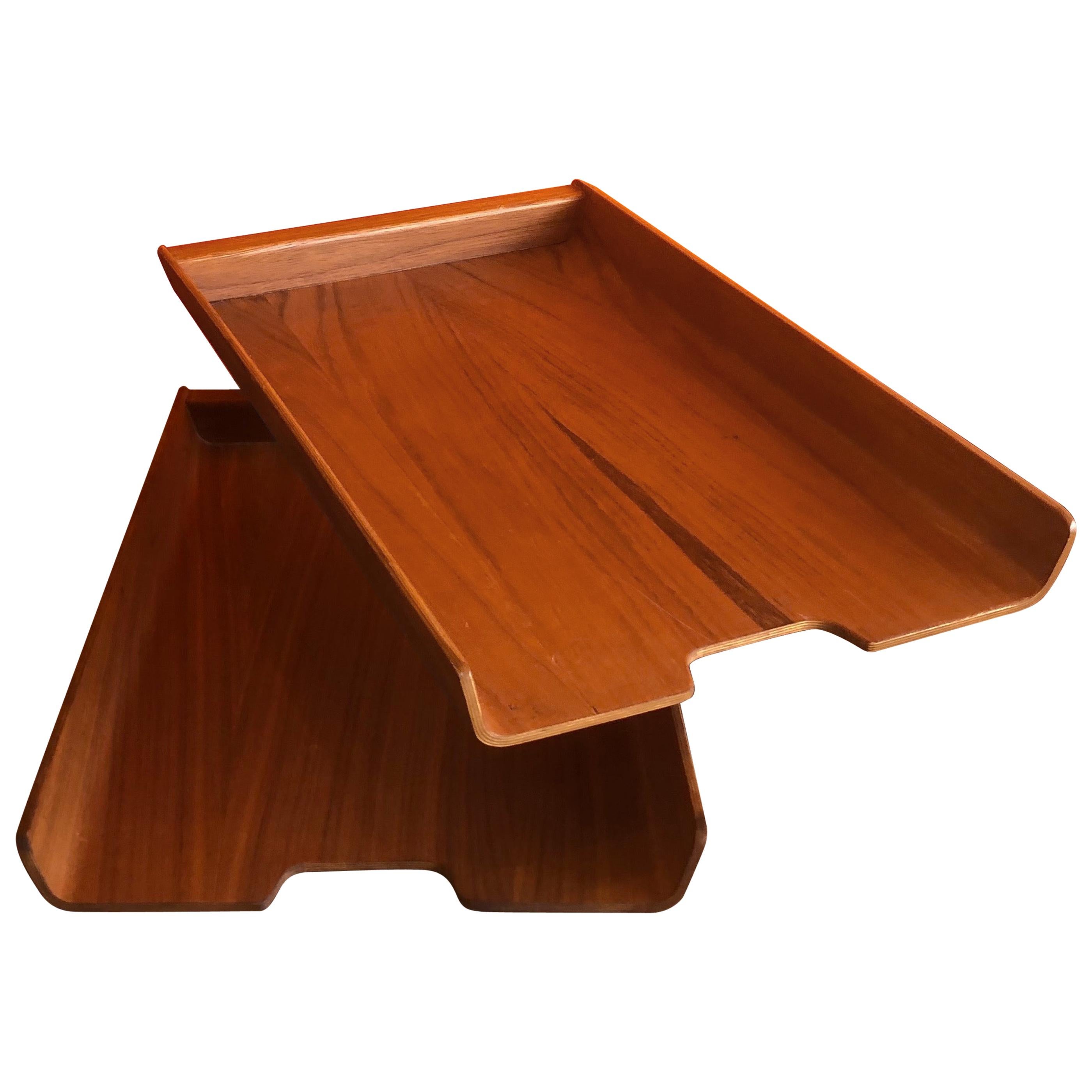 Molded Teak Plywood Double Letter Tray by Martin Aberg for Rainbow of Sweden
