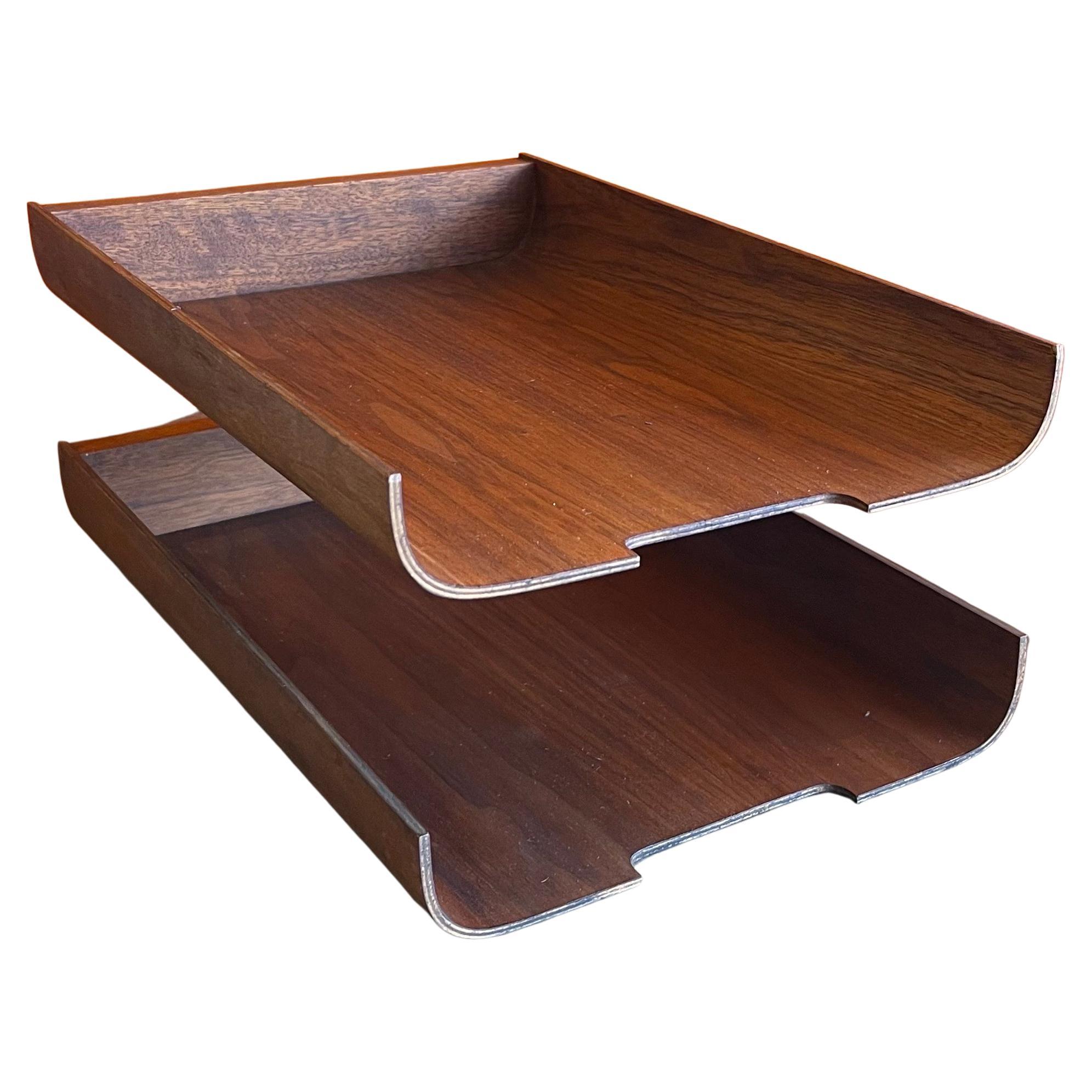 Mid-Century Modern Molded Teak Plywood Double Letter Tray in the Style of Martin Aberg / Rainbow For Sale