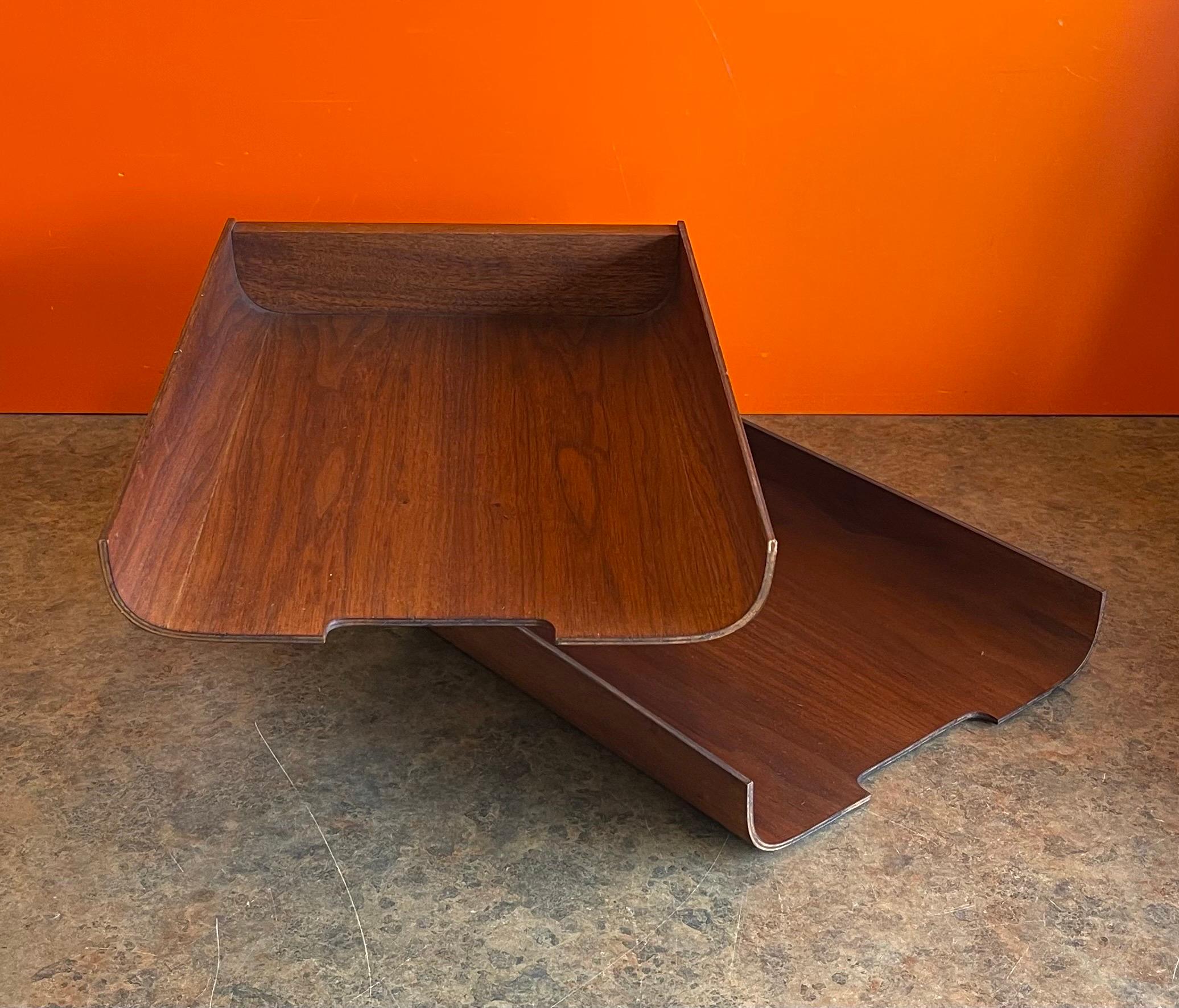 Molded Teak Plywood Double Letter Tray in the Style of Martin Aberg / Rainbow In Good Condition For Sale In San Diego, CA