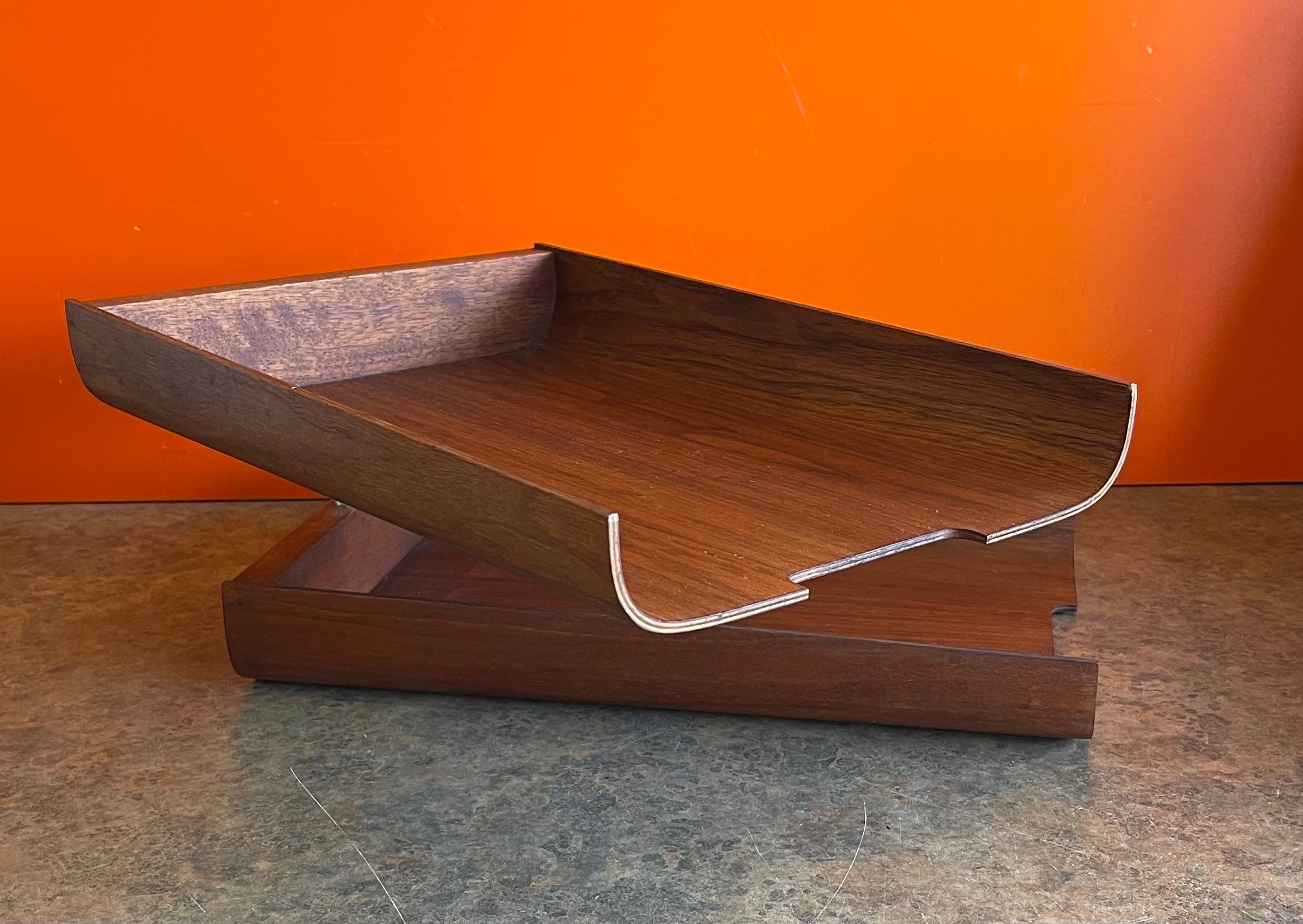 Mid-Century Modern Molded Teak Plywood Double Letter Tray in the Style of Martin Aberg / Rainbow