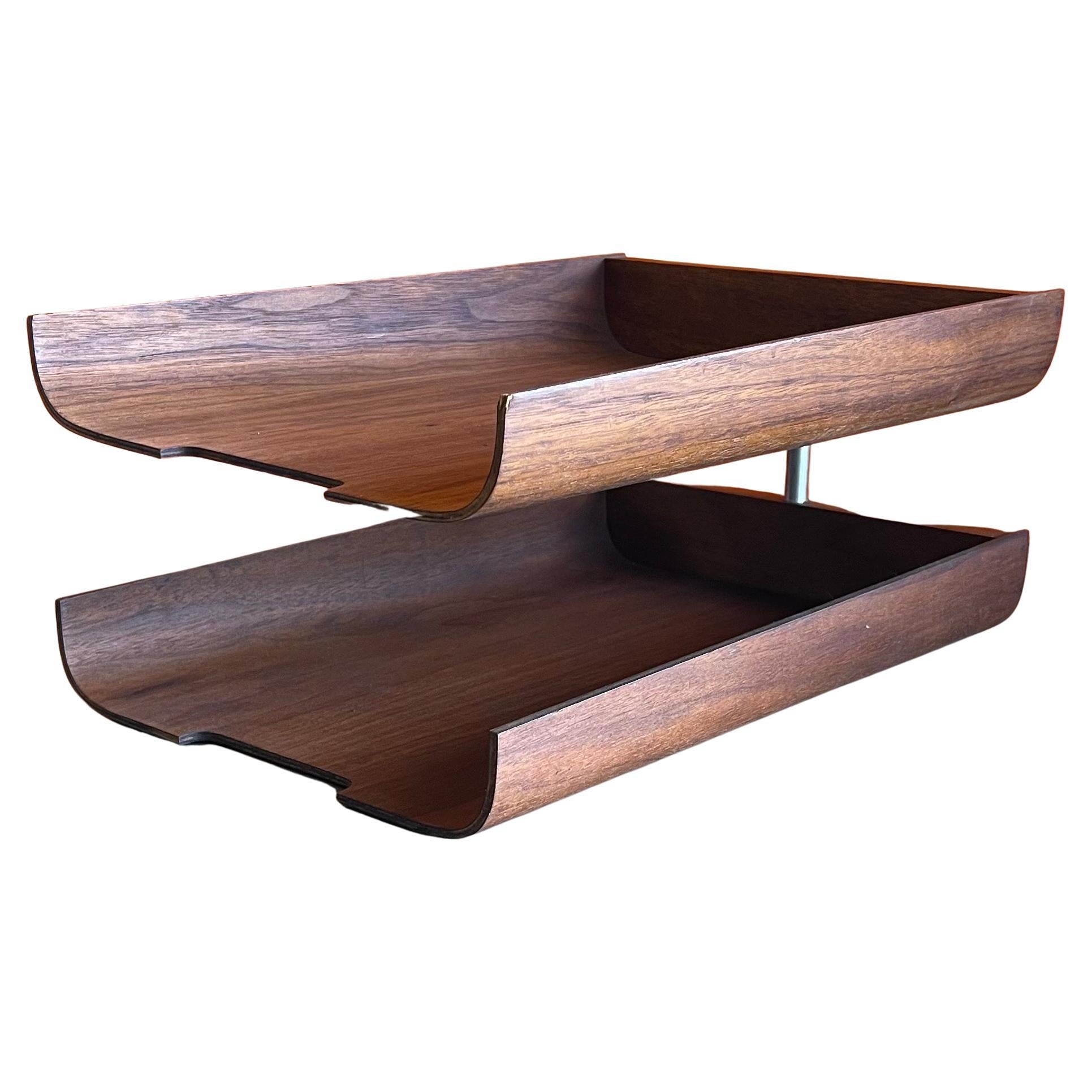 Molded Teak Plywood Double Letter Tray in the Style of Martin Aberg / Rainbow