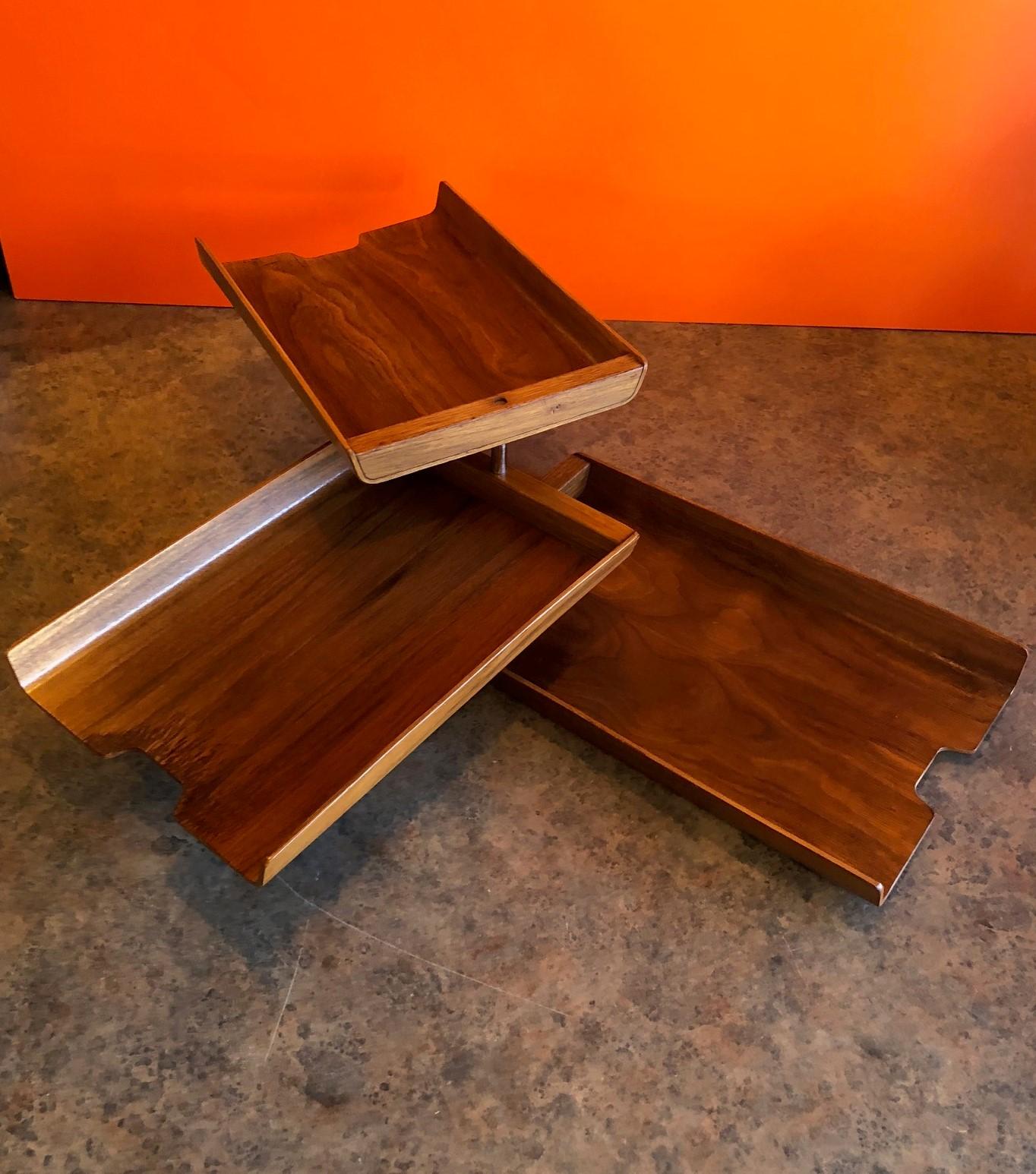 Mid-Century Modern Molded Teak Plywood Triple Letter Tray by Martin Aberg for Rainbow of Sweden