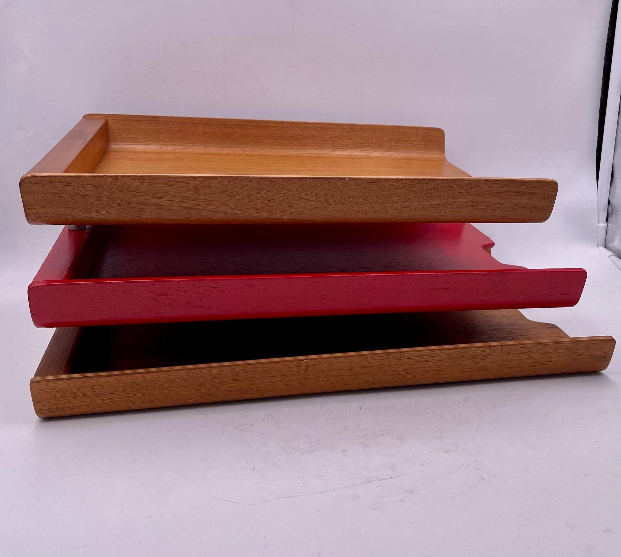 Mid-Century Modern Molded Teak Plywood Triple Letter Tray by Martin Aberg for Rainbow of Sweden