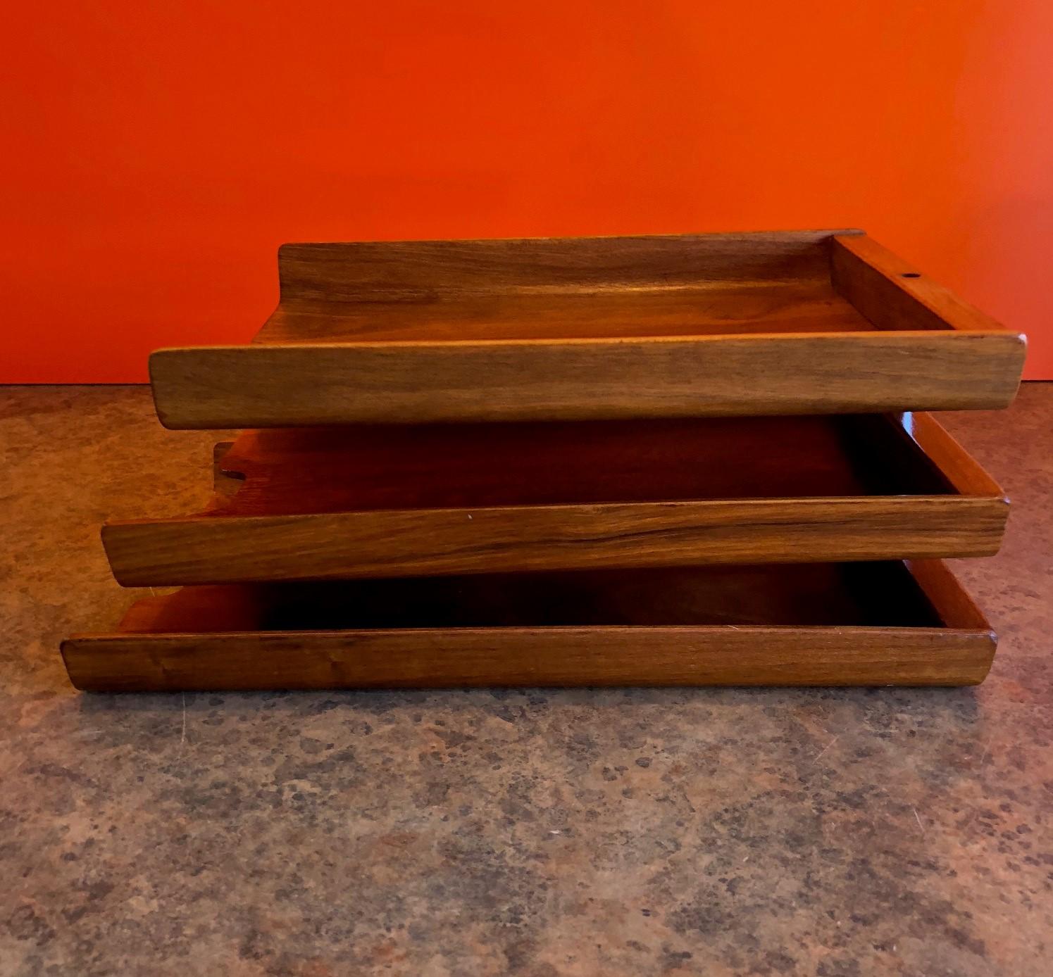 Molded Teak Plywood Triple Letter Tray by Martin Aberg for Rainbow of Sweden In Good Condition In San Diego, CA