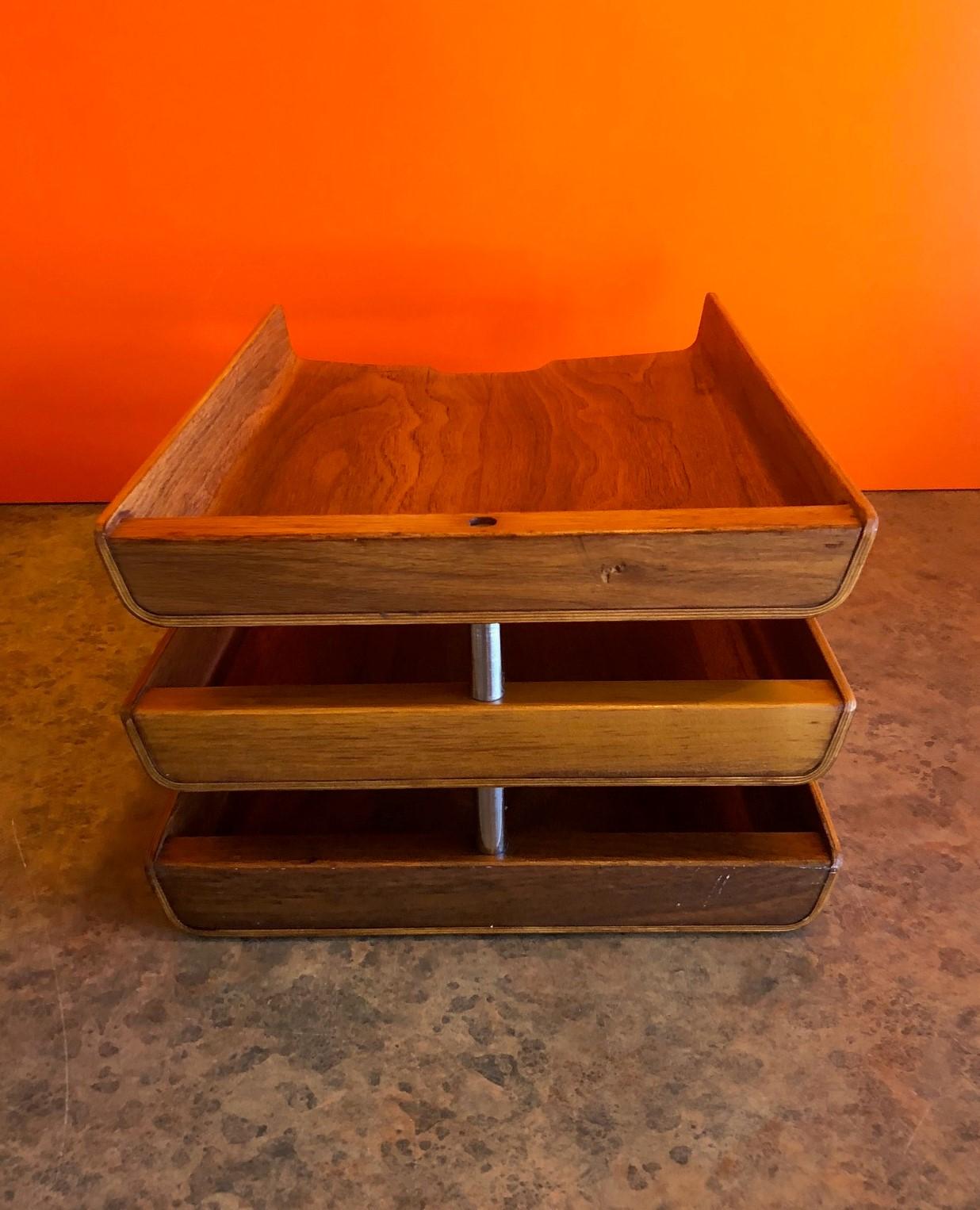 20th Century Molded Teak Plywood Triple Letter Tray by Martin Aberg for Rainbow of Sweden