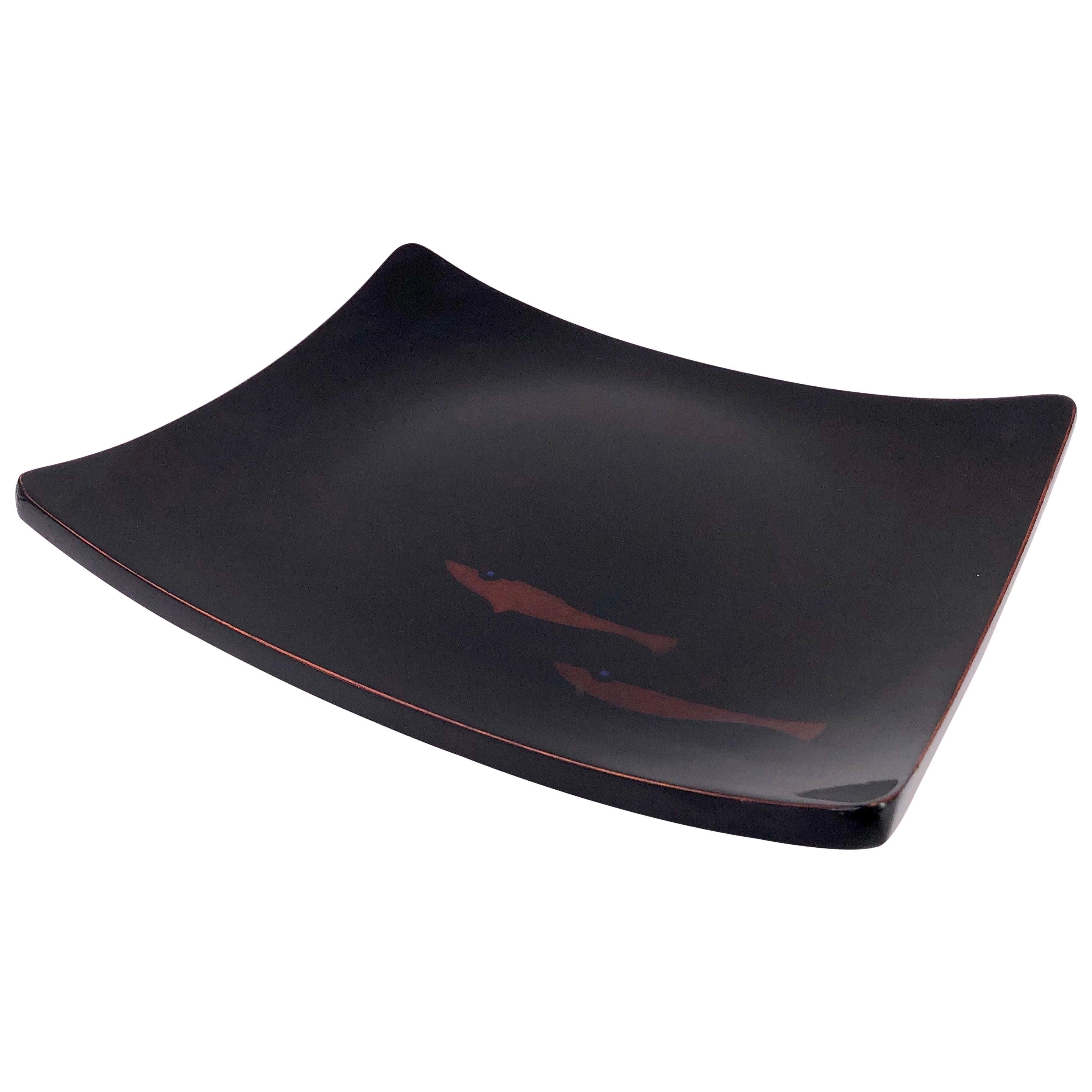 Molded Wood Black Lacquer Tray with Fish Design For Sale