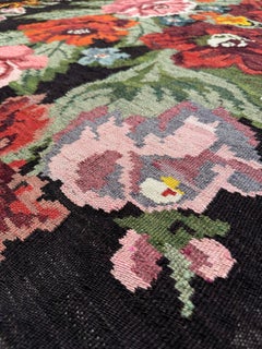 Moldovan Rose Kilim • Vintage European Flatweave Wool Rug • 8×13 • 1940s