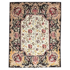 Tapis Kilim Moldovian à motifs floraux tissés à plat en laine brune fait à la main