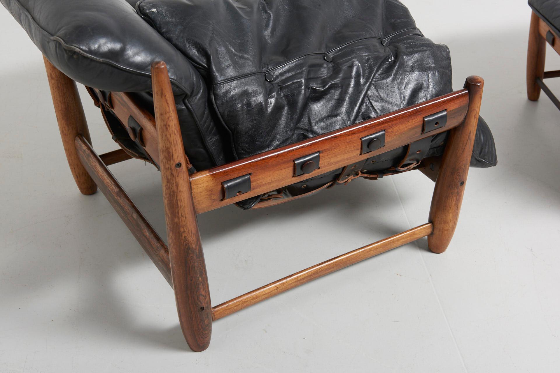 Leather 'Mole' Chair with Ottoman by Sergio Rodrigues For Sale